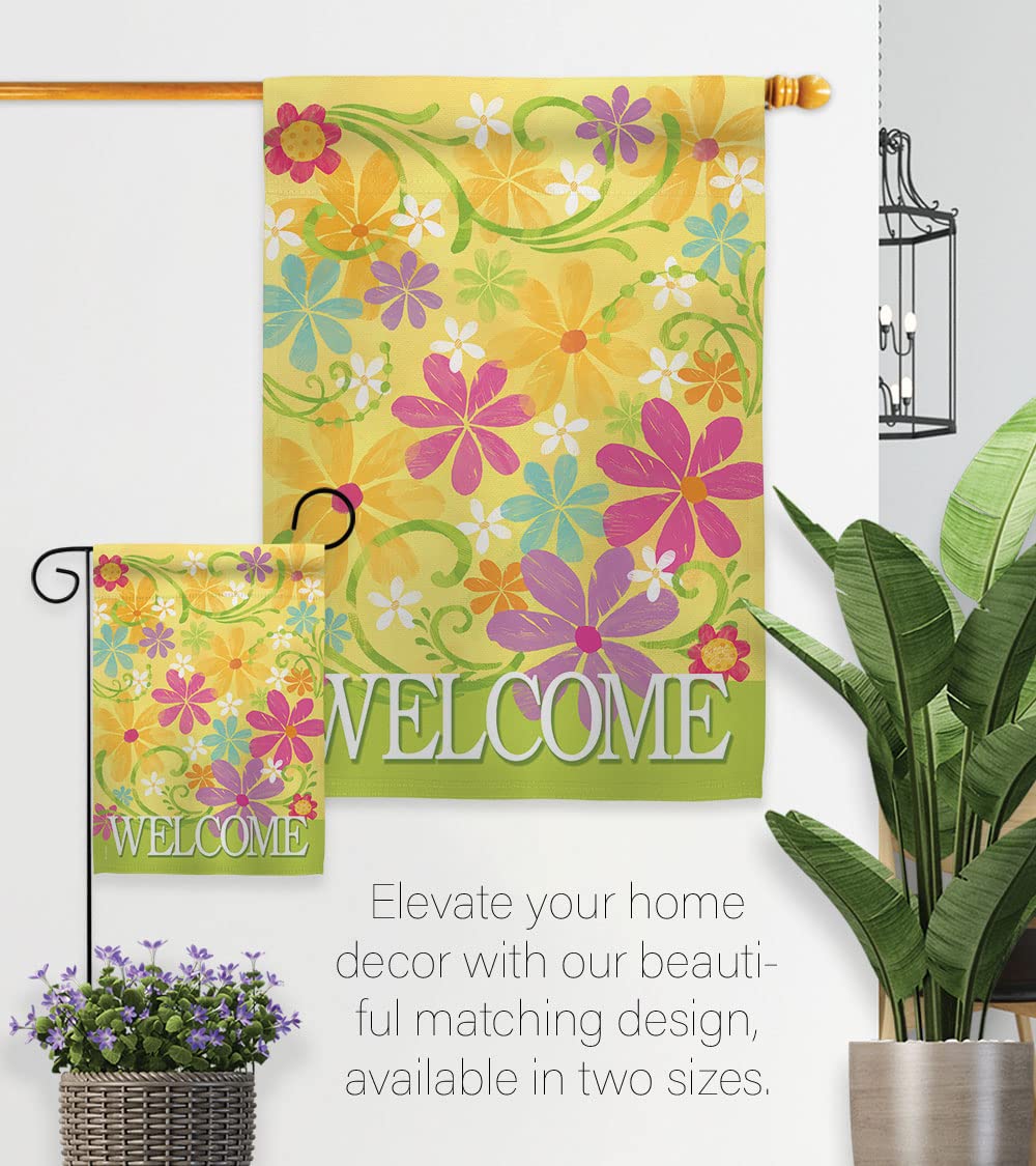 Welcome Daisy Garden Flag Set 28x40in w/Flagpole - Home Decor for Outdoor & Indoor