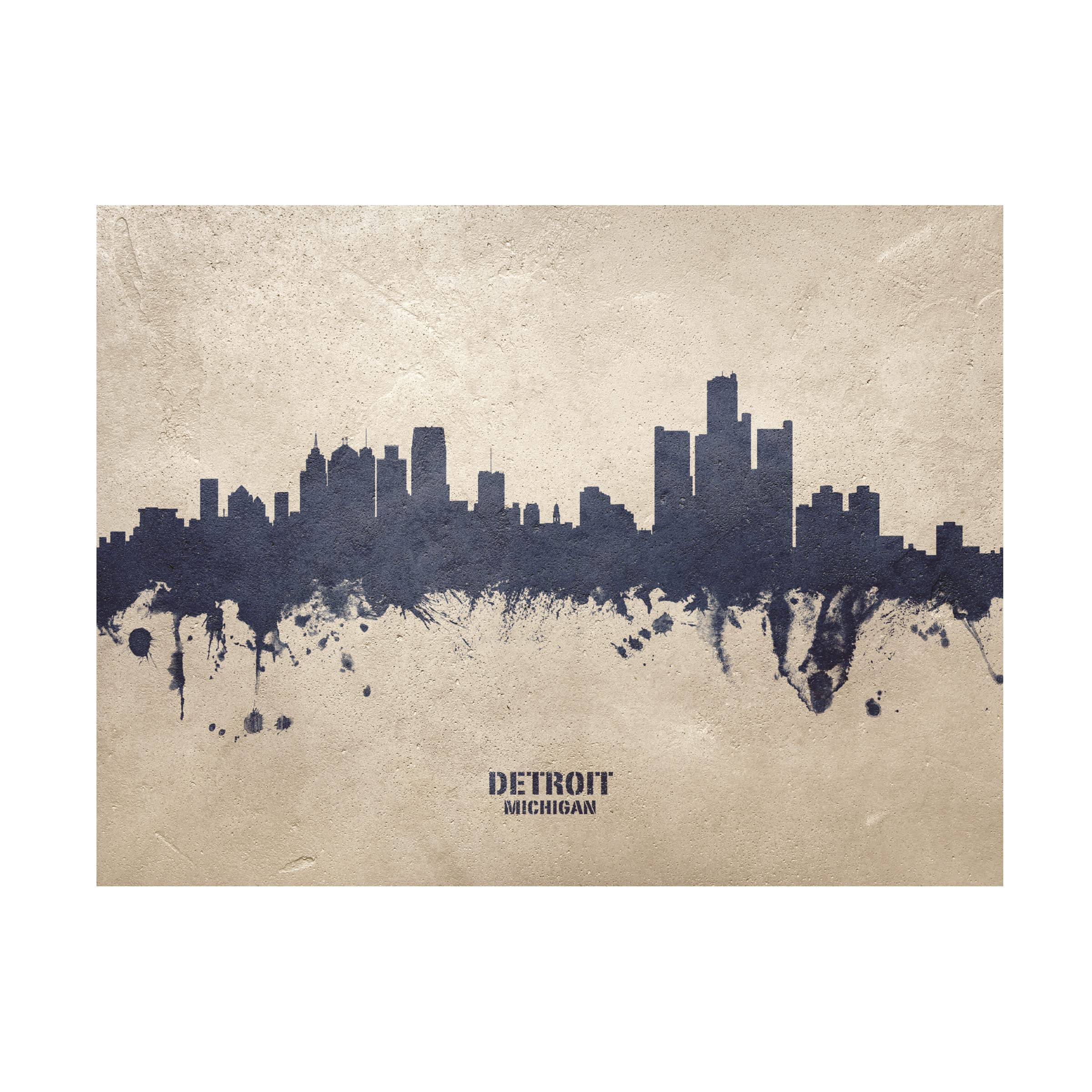 Michael Tompsett Detroit Michigan Skyline Concrete Canvas Art Print - Modern Cityscape Wall Decor for Living Room, Office & Home