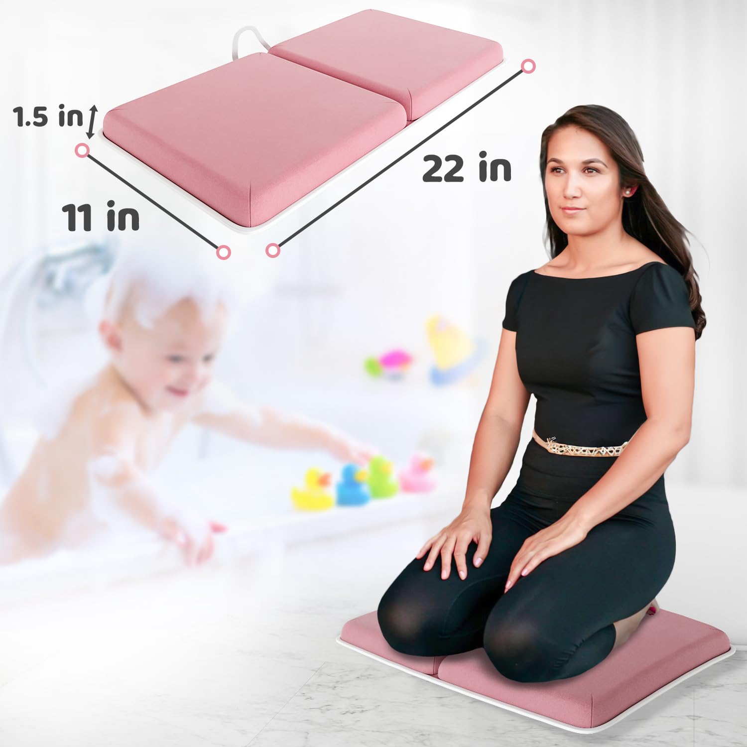 **Waterproof Baby Bath Kneeler & Soft Memory Foam Elbow Pad Set – Comfortable Kneeling Mat for Infant & Toddler Bath Time, Non-Slip Sponge Organizer with Toys (Pink) – Perfect for Safe & Fun Baby Bathing at Home**