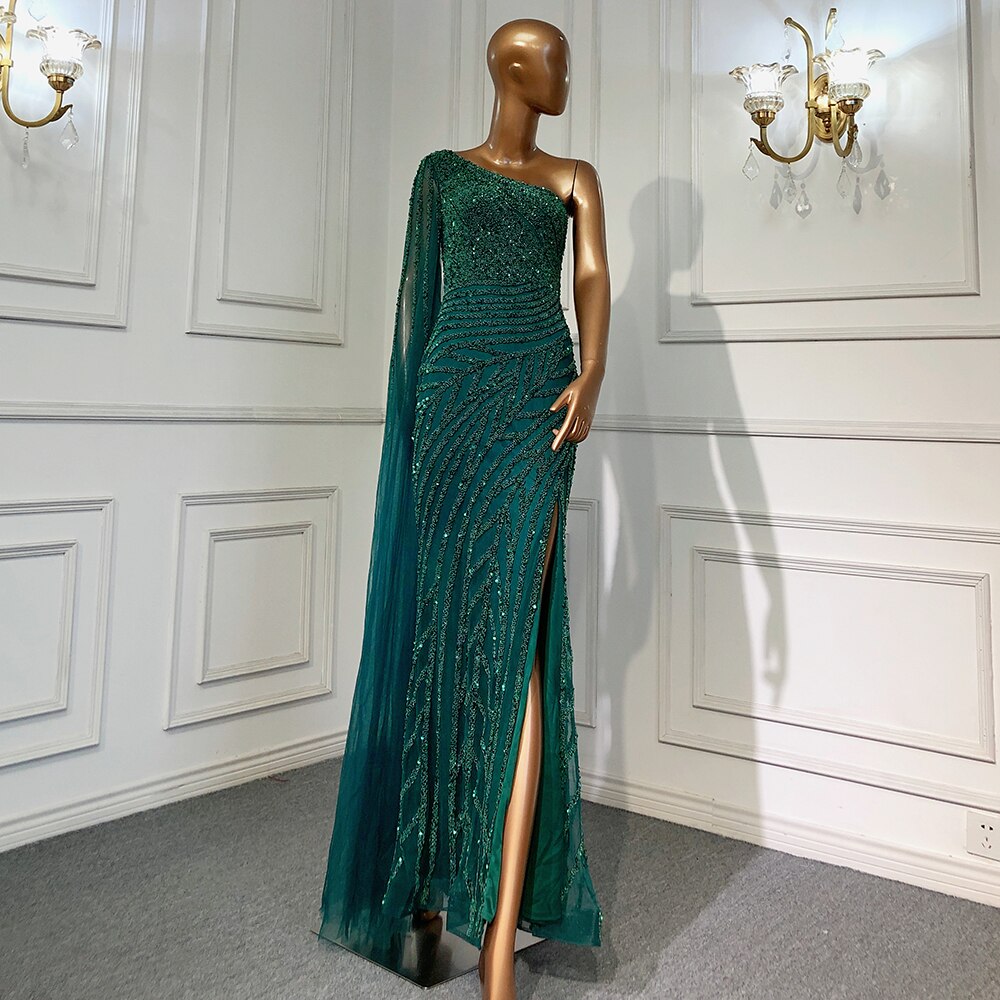 Elegant Lilac High-Slit Mermaid Evening Dress with Beaded Details - One Shoulder Sexy Prom Gown for Women - Perfect for Parties, Galas & Formal Events