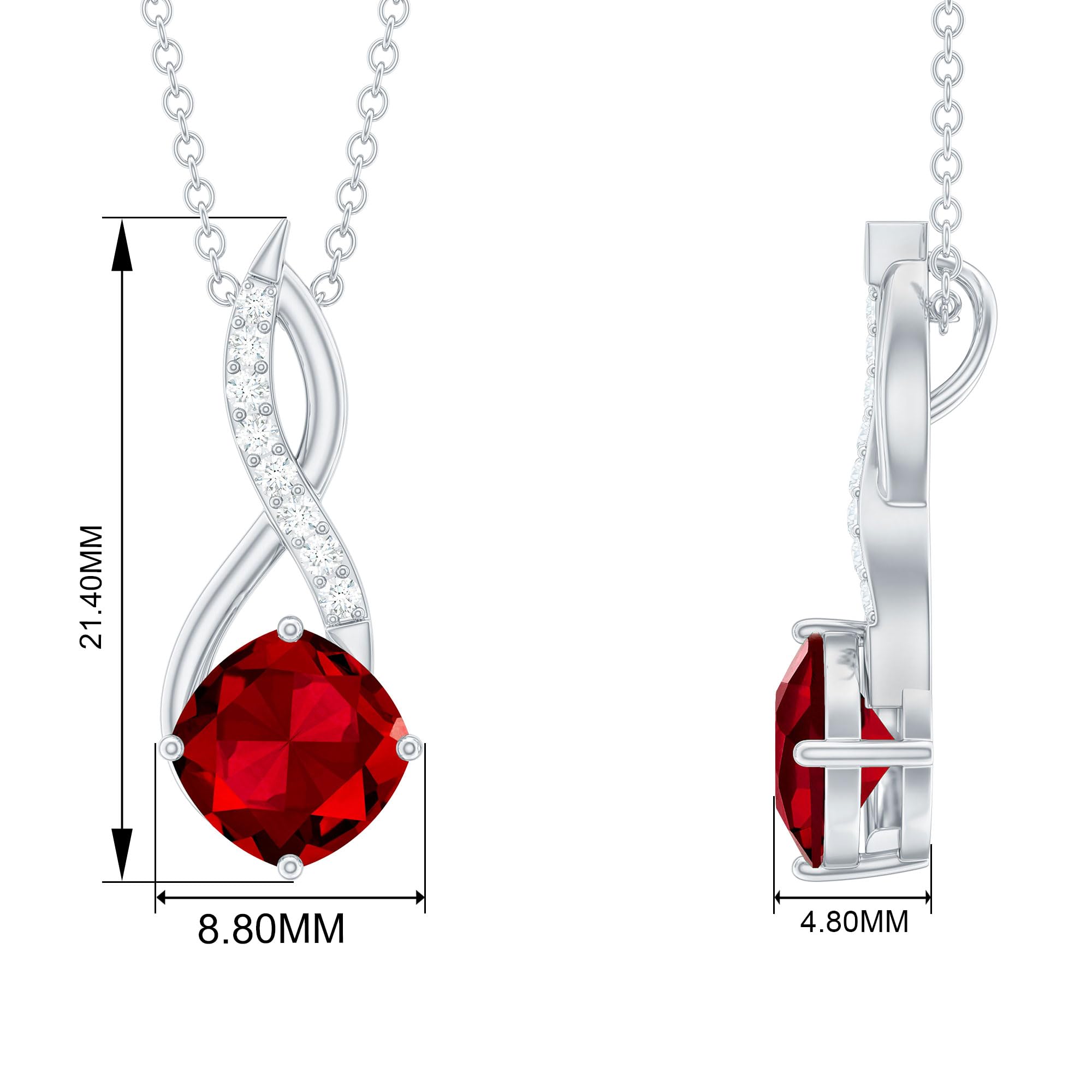 2.25 CT Lab-Created Ruby Pendant with Diamond Accents - Cushion Cut Synthetic Ruby Necklace with Hidden Bail - Elegant Jewelry for Women, Perfect for Weddings, Anniversaries & Special Occasions
