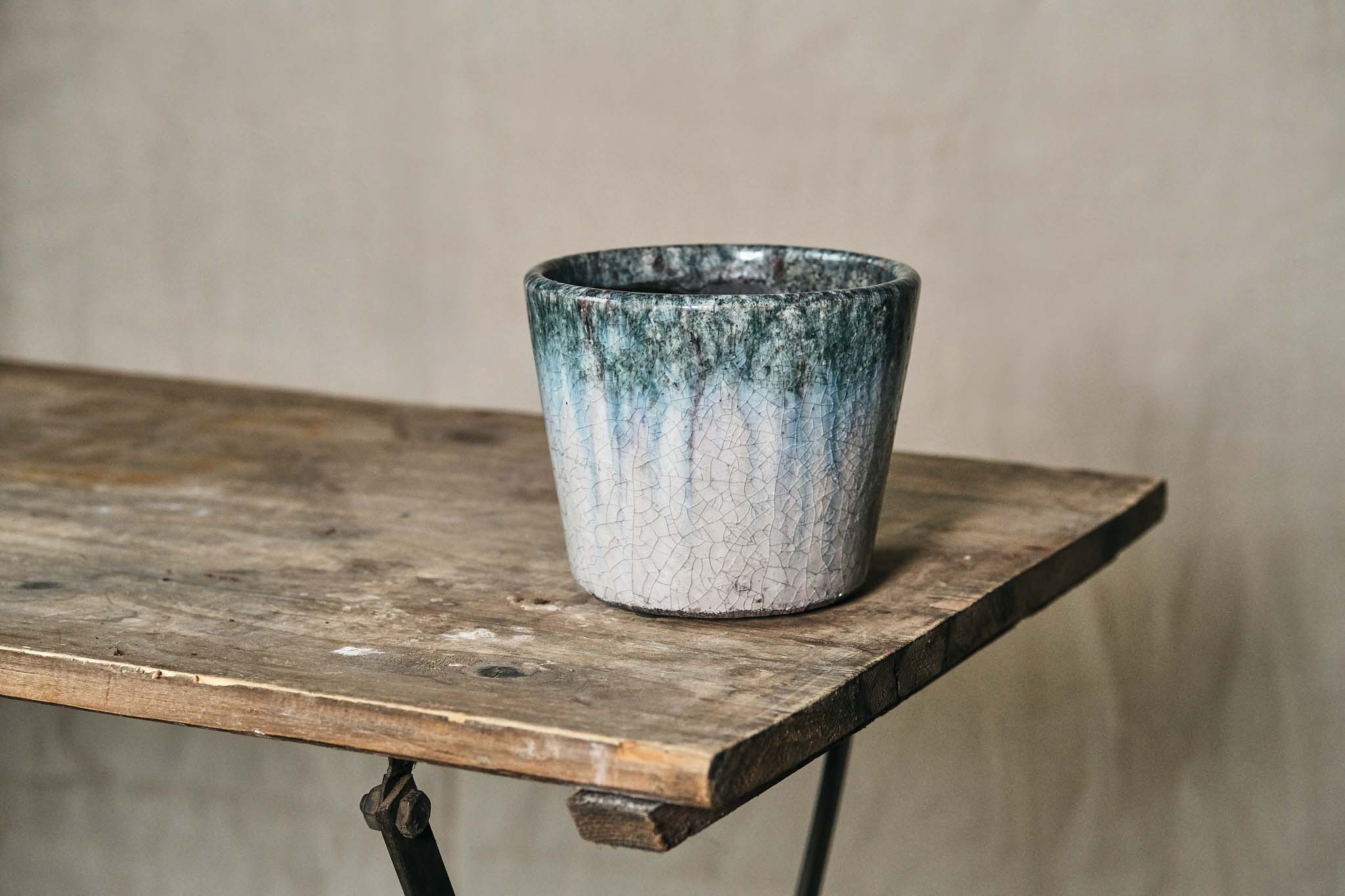 Handmade Turquoise Two-Tone Crackle Glazed Ceramic Pot - 14cm Diameter - Perfect for Home Decor, Planters & Unique Gift Ideas