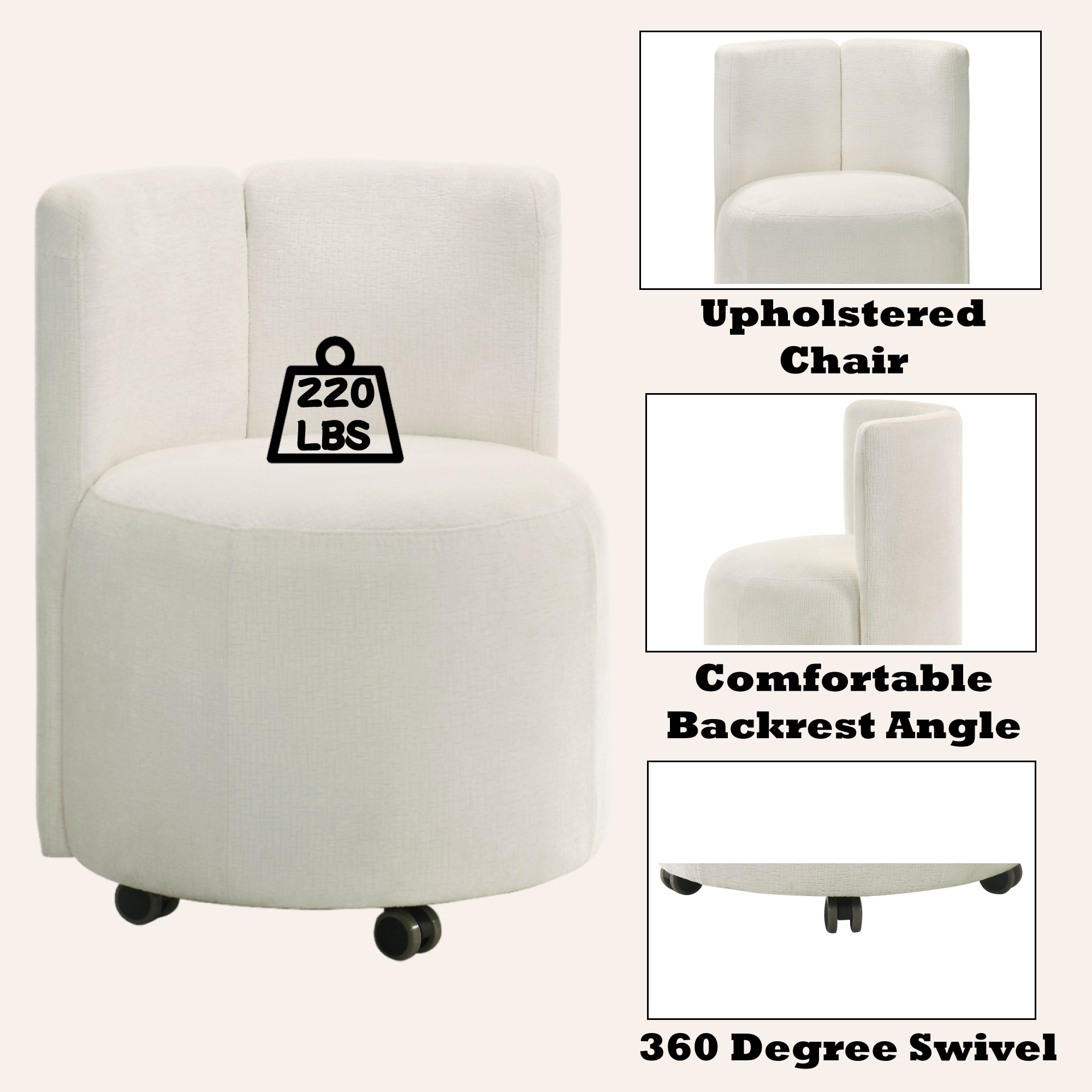 Blayde White Chenille Swivel Side Chairs (Set of 2) - Modern Accent Chairs for Living Room, Bedroom or Office - Soft Upholstered Lounge Chairs with 360° Rotation