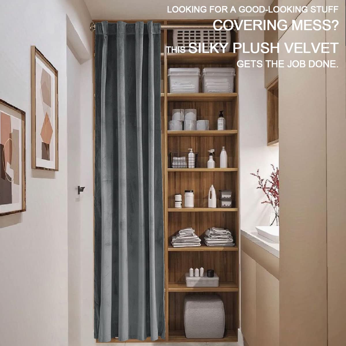 XTMYI Grey Velvet Privacy Room Divider Curtains - Soundproof Folding Screen for Office, Bedroom & Living Room | Back Tab Door Hanging Panel for Indoor Partition (60-70% Noise Reduction) - Perfect for Home Offices, Studio Apartments & Room Separation