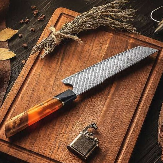 Premium Kotetsu VG10 Damascus Steel Nakiri Chef Knife with Exotic Olive Wood Handle - Perfect for Japanese Cuisine, Vegetable Chopping & Sushi Preparation