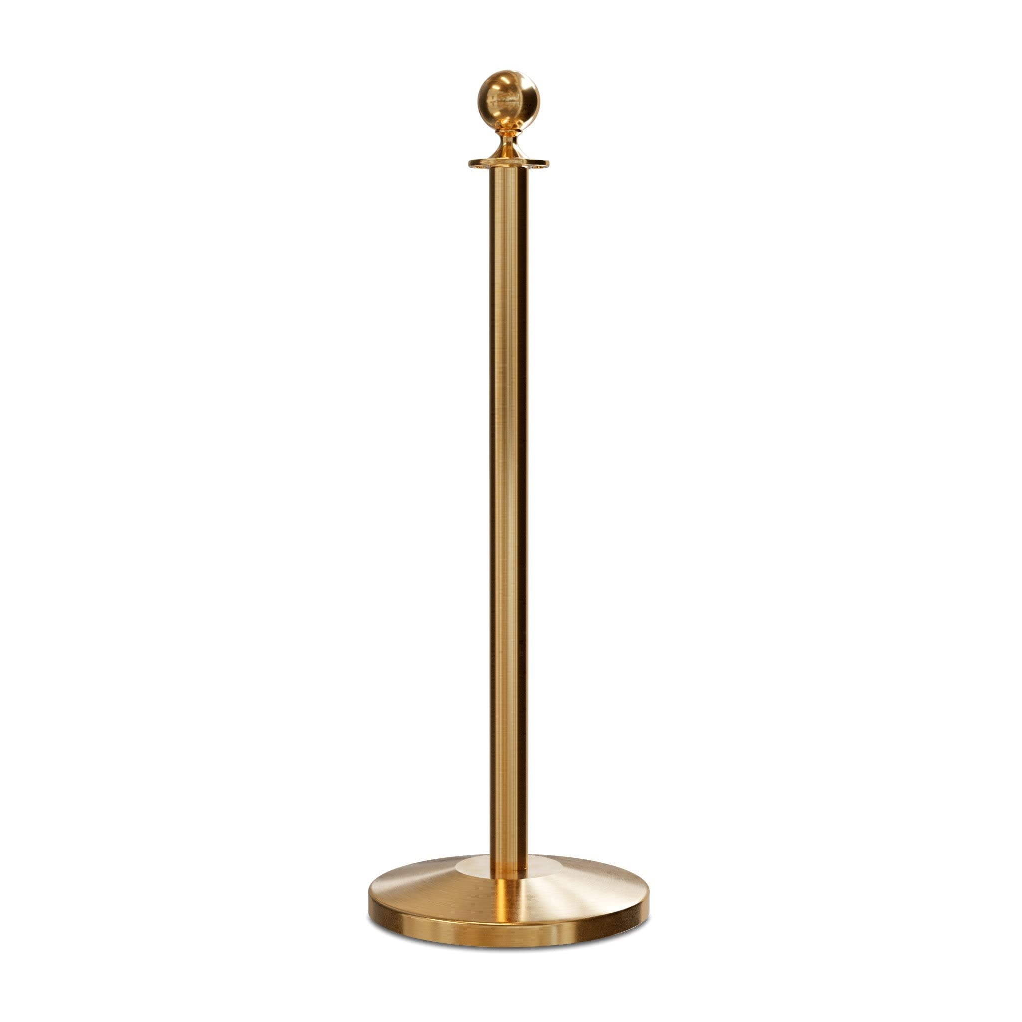 Cline Post and Rope Stanchion with Sloped Base - Satin Brass Finish & Ball Top Design for Crowd Control, Event Roping, and VIP Section Barriers