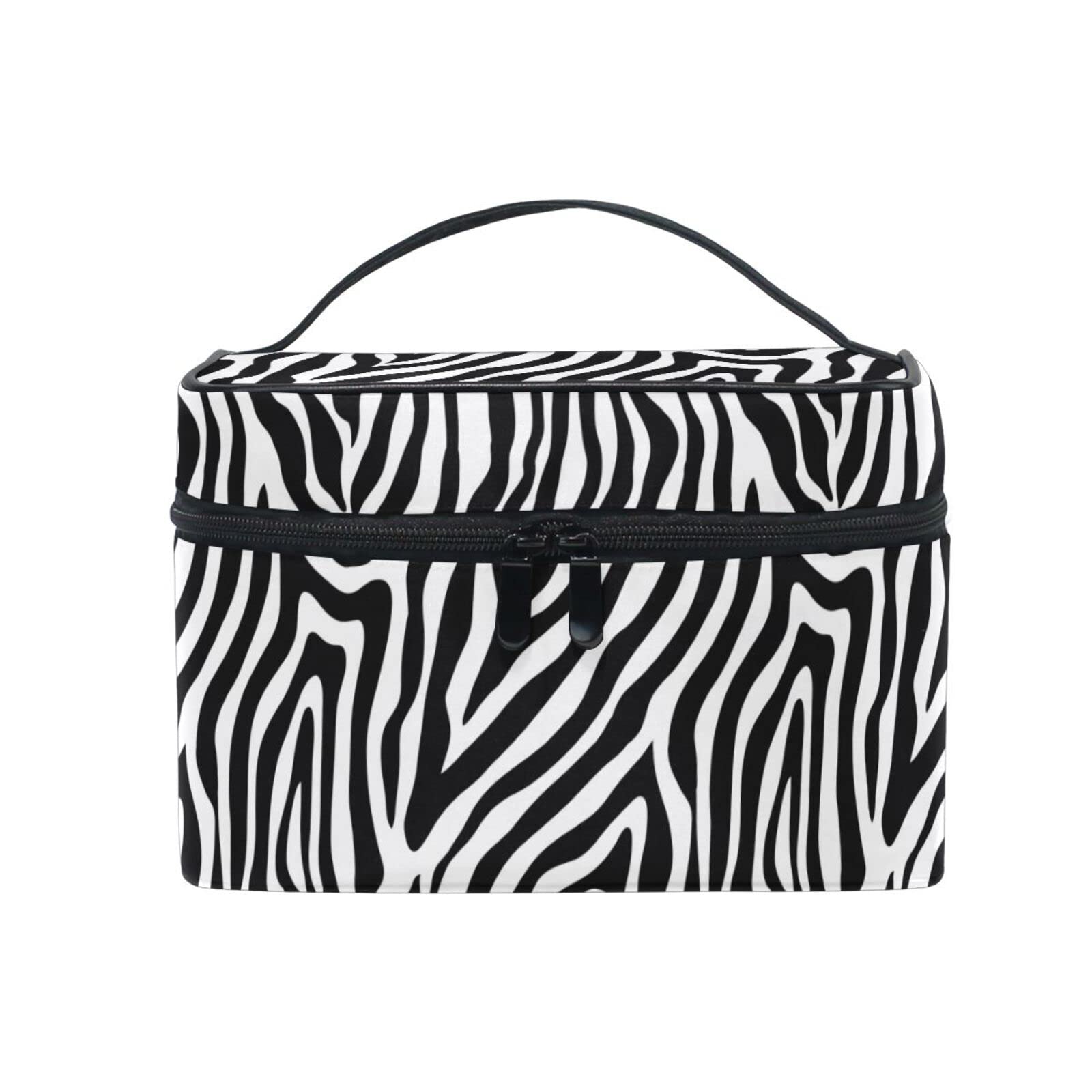 Zebra Print Cosmetic Bag for Women - Large Travel Makeup Organizer with Handle | Perfect for Travel & Daily Use