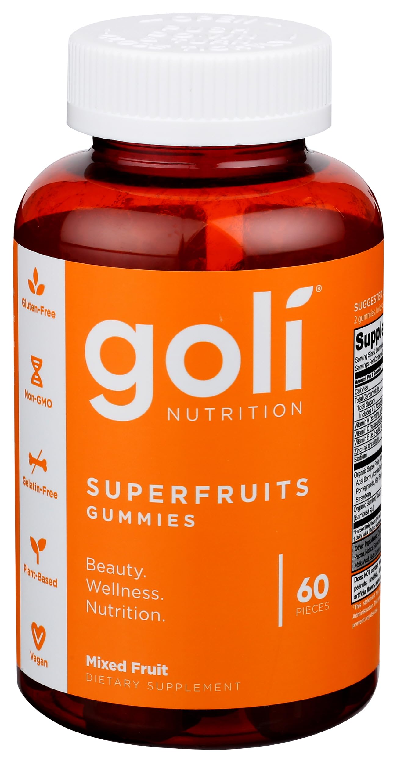 Goli Nutrition Mixed Fruit Superfruits Gummies - 60 Count | Vitamin C & Antioxidant-Rich Chewable Supplement for Kids & Adults | Perfect for On-the-Go Snacking, Travel & Daily Wellness
