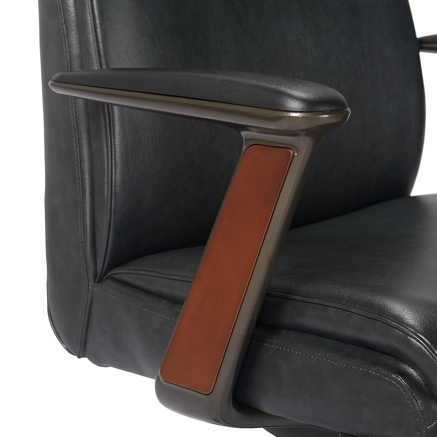 La-Z-Boy Dawson Modern Executive Office Chair - Adjustable High Back Ergonomic Computer Desk Chair with Lumbar Support - Black Bonded Leather with Wood Inlay - Perfect for Home Office, Gaming & Workspaces