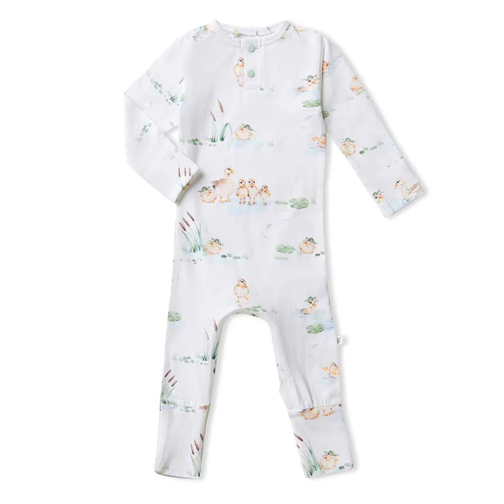 Organic Baby Grow Suit - Snuggle Hunny Duck Pond Print - Size 1 - Soft Cotton Infant Romper for Newborns & Toddlers - Perfect for Playtime, Daycare & Family Outings