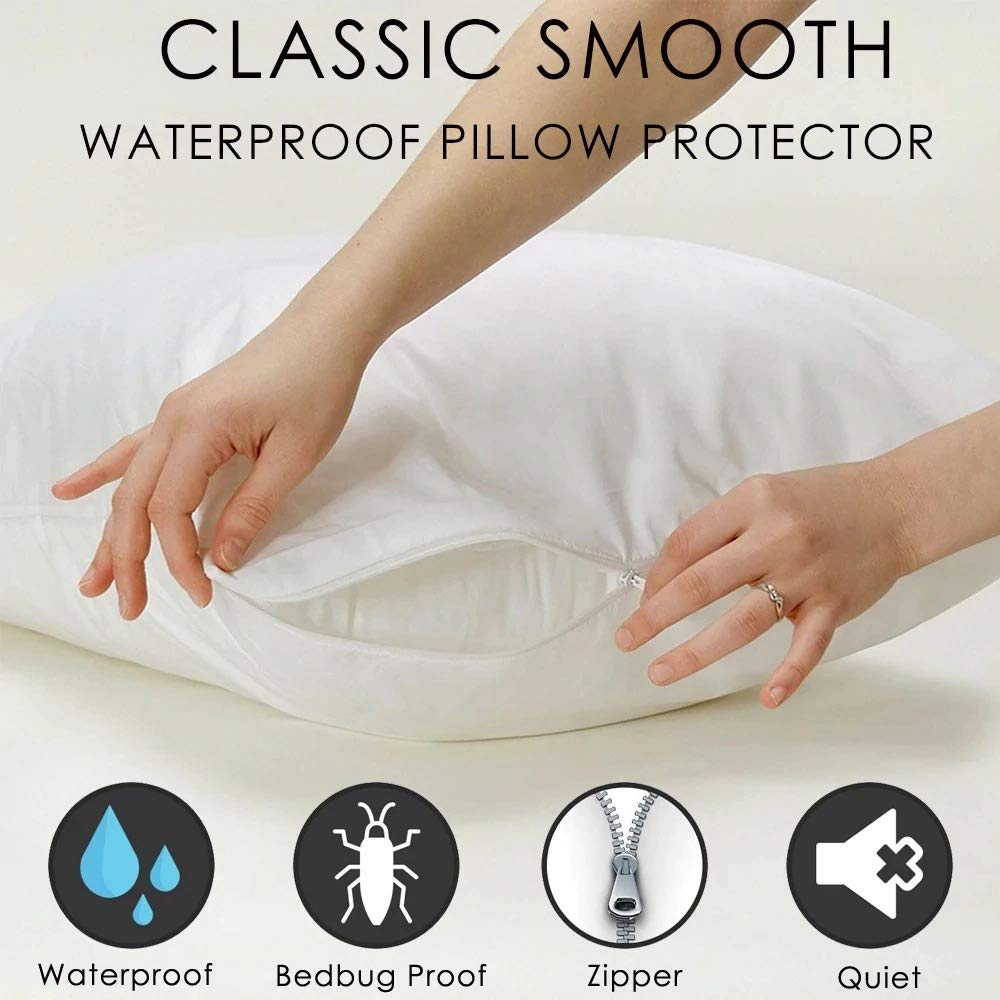 Premium 100% Cotton Zippered Pillow Protectors (Pack of 4) - Breathable, Dust Mite Proof, Hypoallergenic Bedding Covers - UK Standard Size 48x74cm - Ideal for Allergy Sufferers & Luxury Home Decor