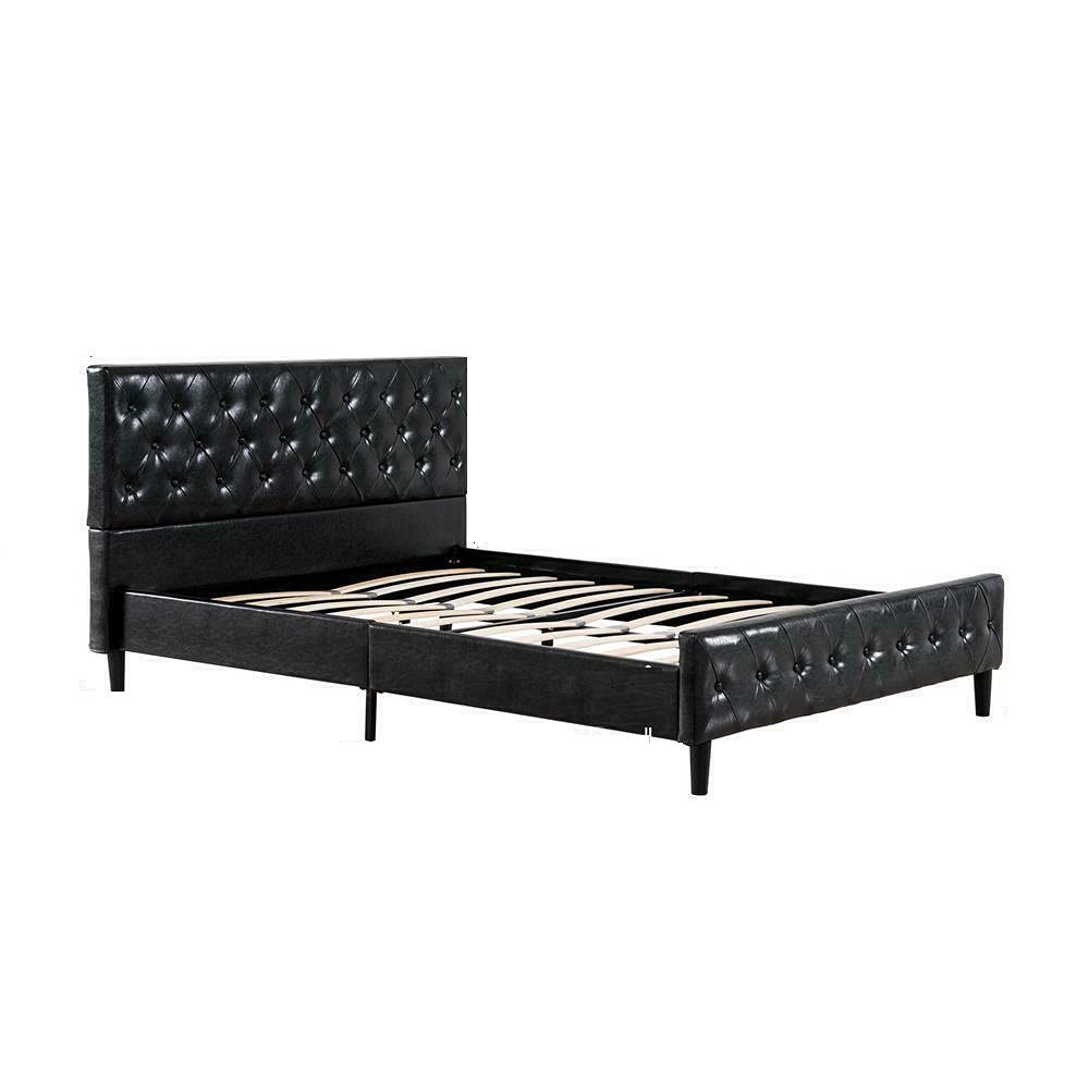 Black PU Leather Platform Bed Frame with Tufted Headboard - Twin, Full, King Size Bedroom Furniture for Modern Home Decor | Perfect for Guest Rooms, Master Bedrooms & Dormitories