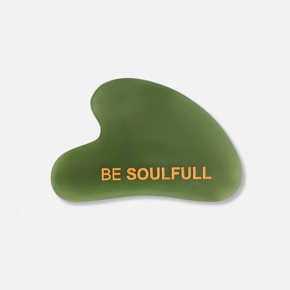BE SOULFULL Jade Gua Sha Stone - Natural Green Jade Facial Massage Tool for Face Sculpting, Jawline Definition & Relaxation - Includes Magnetic Storage Box - Perfect for Skincare Routine & Self-Care Rituals