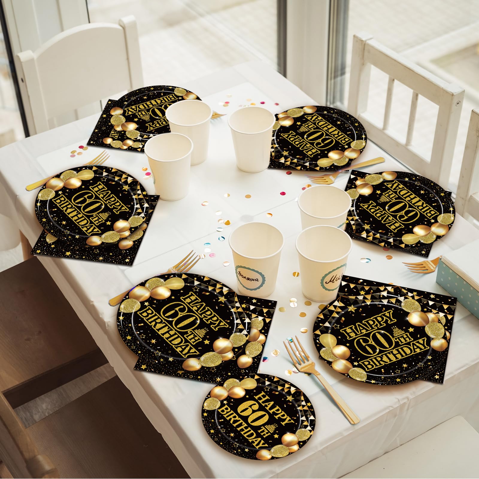 96-Piece 60th Birthday Party Tableware Set - Back in 1965 Themed Decorations for Men & Women | Cheers to 60 Years Disposable Paper Plates, Napkins, Forks & Favors (Serves 24) - Perfect for Milestone Celebrations, Retirement Parties & Golden Anniversary Events