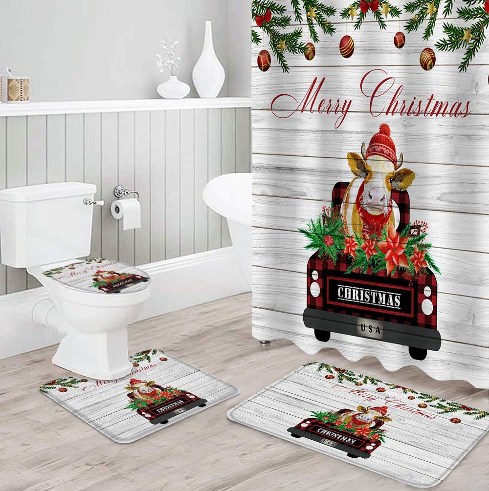 Farm Truck Bathroom Mat Set - Non-Slip Shower Rug & Toilet Cover for Rustic Decor