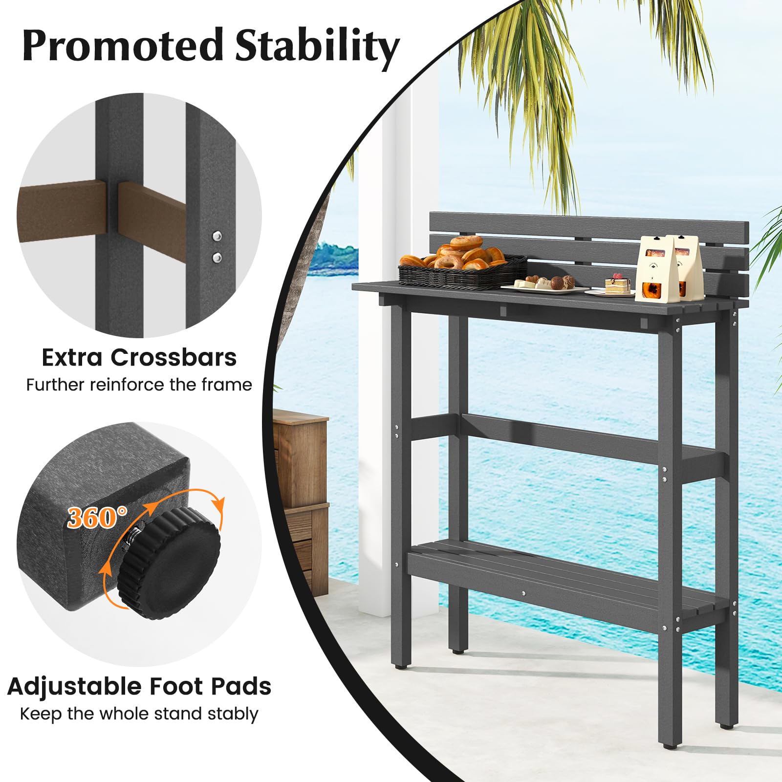 Tangkula 48 Inch Outdoor Bar Table with Storage Shelf - Adjustable Height Patio Pub Table, All-Weather Counter Height Dining Table for Hot Tub, Garden, Backyard & Small Spaces (Gray) | Perfect for Entertaining, Relaxing & Outdoor Dining