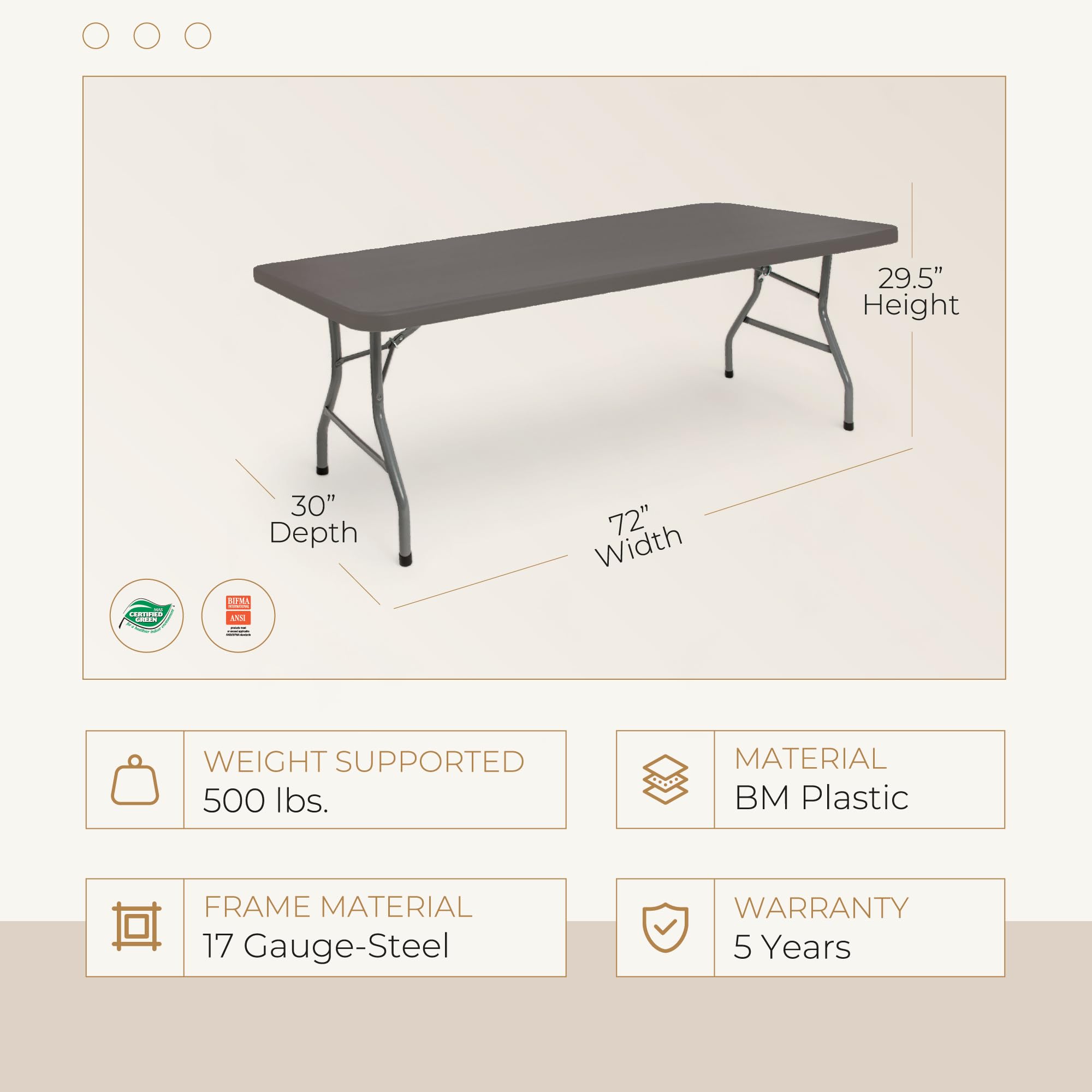 OEF Furnishings 6-Foot Folding Table - Heavy Duty Portable Table for Indoor & Outdoor Use | Charcoal Slate Finish | Perfect for Parties, Picnics, Camping & Home Office