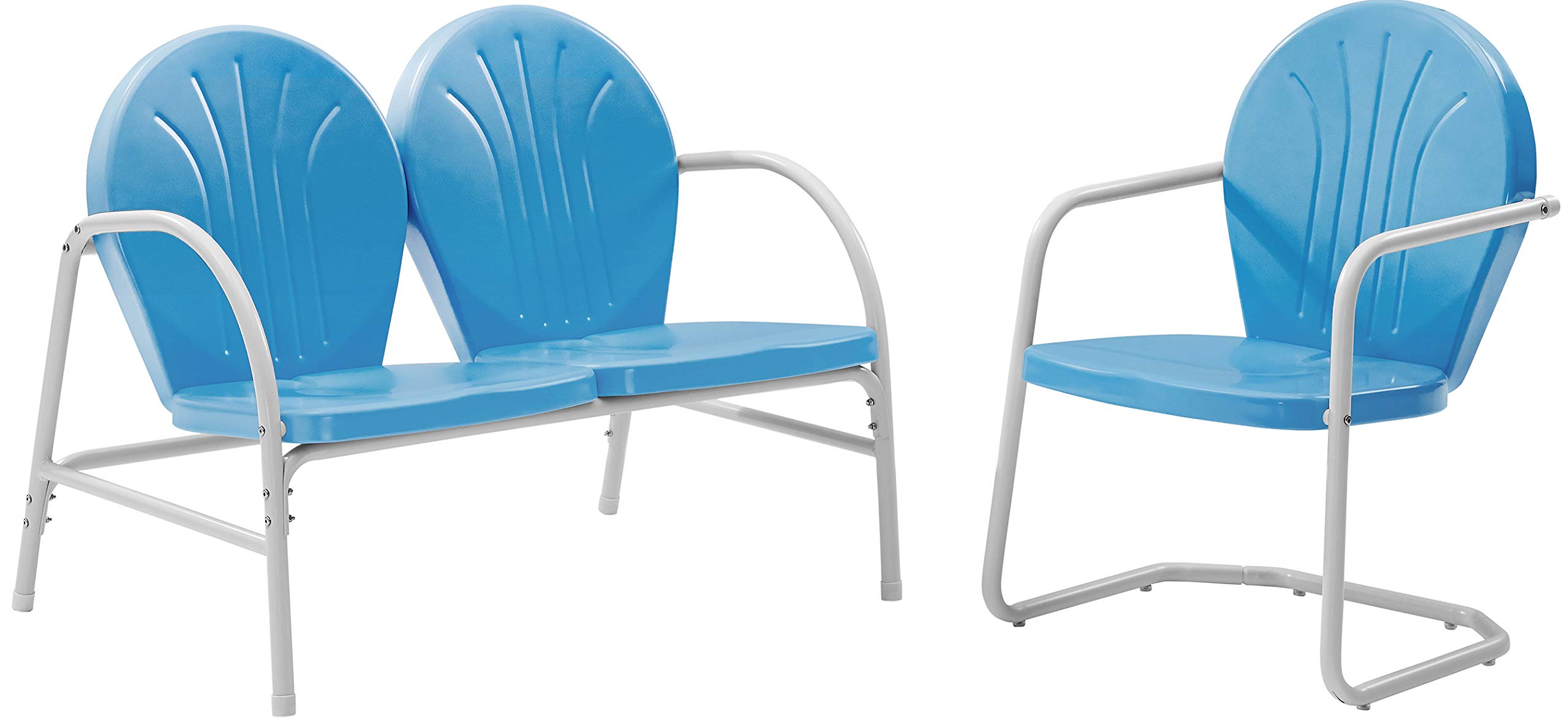 Crosley Furniture Griffith 2-Piece Retro Metal Outdoor Chair and Loveseat Set - Sky Blue Patio Furniture for Porch, Garden, Backyard & Poolside Relaxation