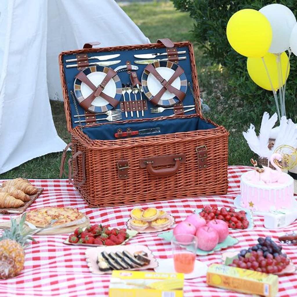 Premium Handmade Wicker Picnic Basket with Cutlery Set - Ideal for Outdoor Picnics, Camping Trips, Beach Parties & Holiday Gatherings (Christmas, Birthday, Anniversary) - Durable & Stylish for All-Weather Use (Color: A)