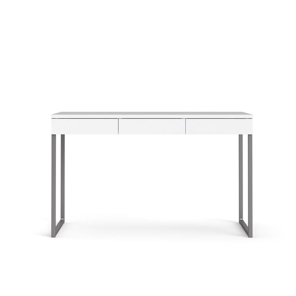 Pemberly Row Modern White Home Office Desk - 3-Drawer Multi-Functional Writing Desk for Small Spaces | Perfect for Remote Work & Study