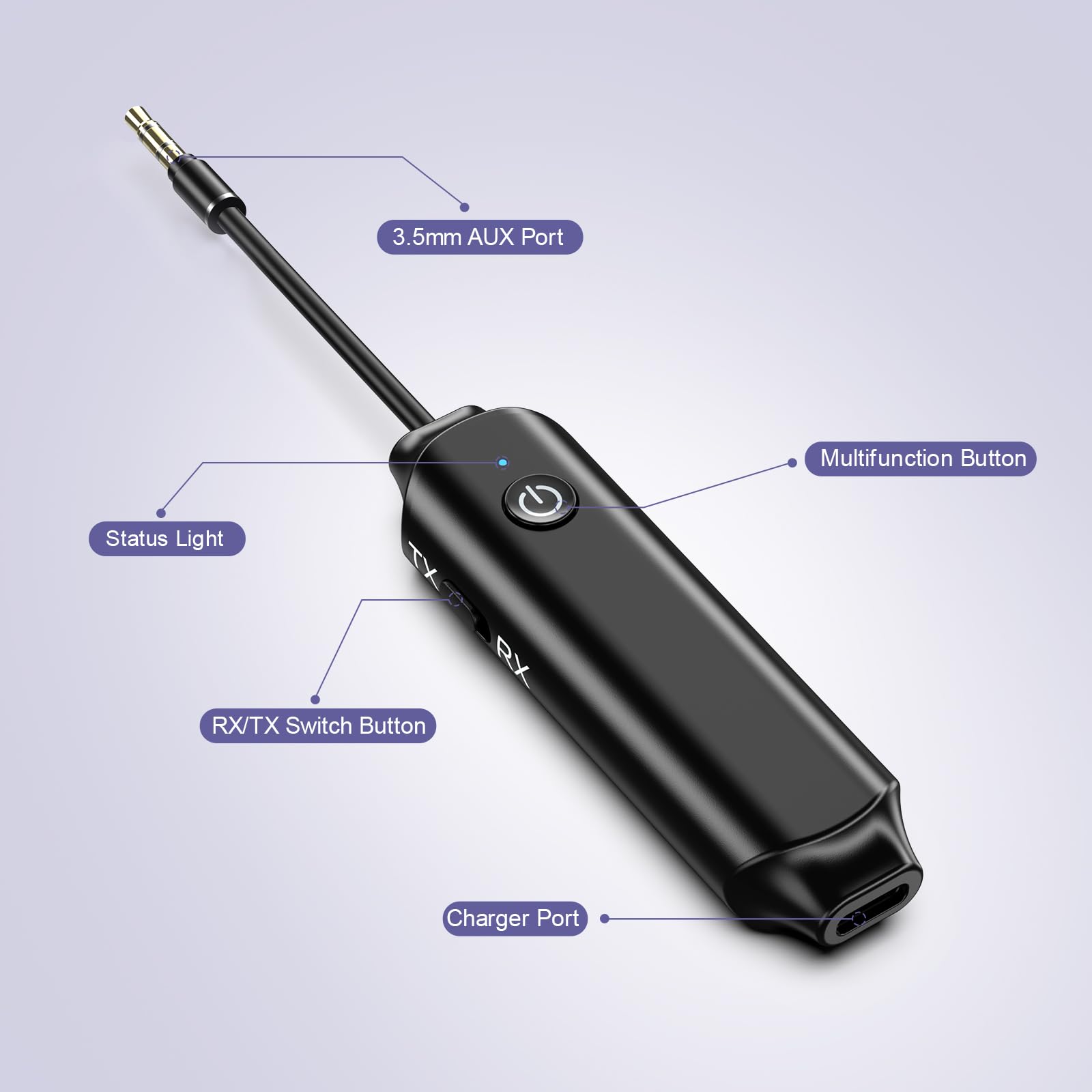OQIMAX Bluetooth 5.0 Car Audio Adapter - Wireless 3.5mm AUX Bluetooth Transmitter & Receiver with Noise Cancellation, Low Latency for Car, Home, Travel - Compatible with Headphones, TV, Speakers & Stereo Systems | Perfect for Commuting, Gaming & Home Entertainment