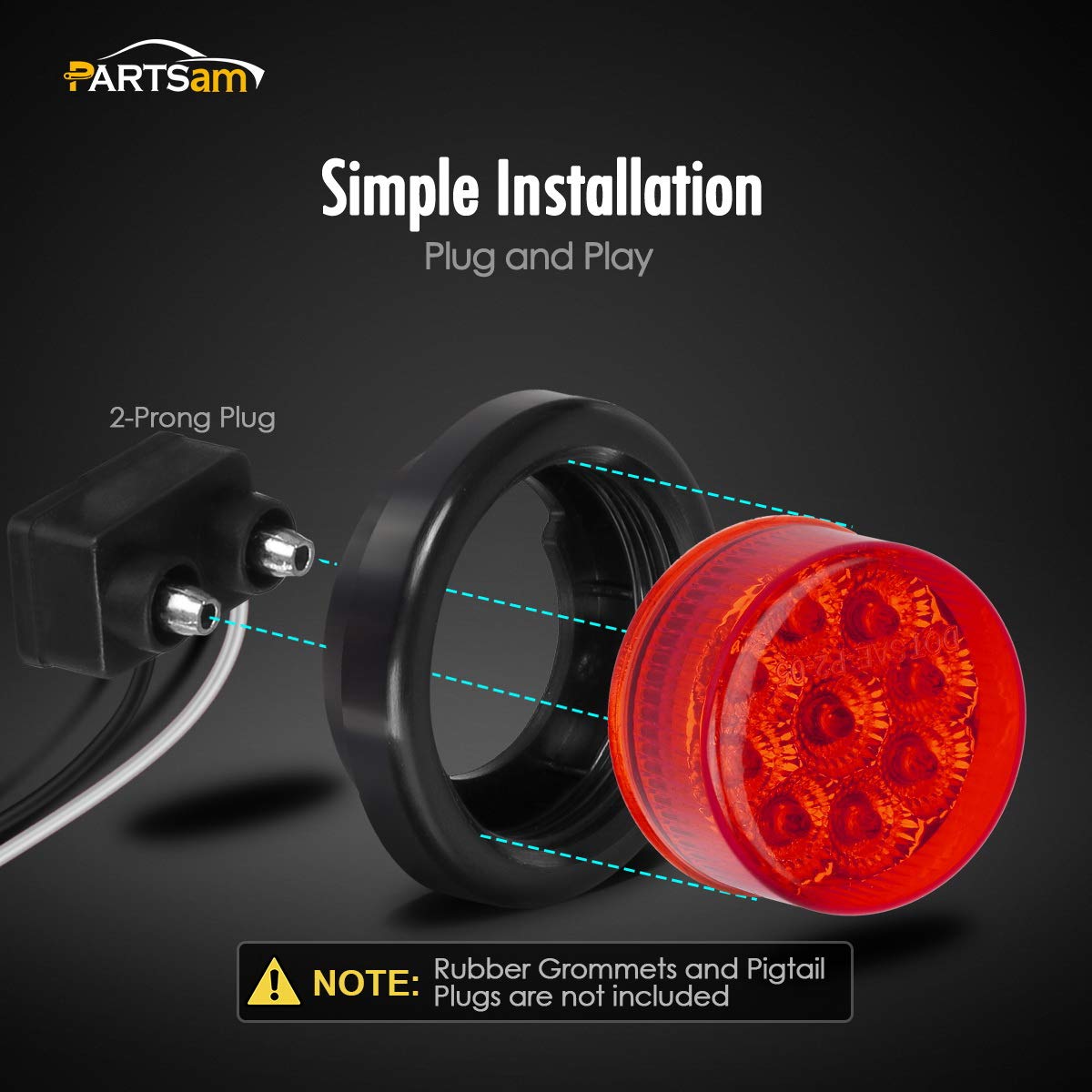 Partsam 10Pcs 2 Inch Round Red 9LED Side Marker Lights with Reflectors - Waterproof 12V Clearance Lights for Truck, Trailer, RV & Tractor (Ideal for Night Driving & Road Safety)