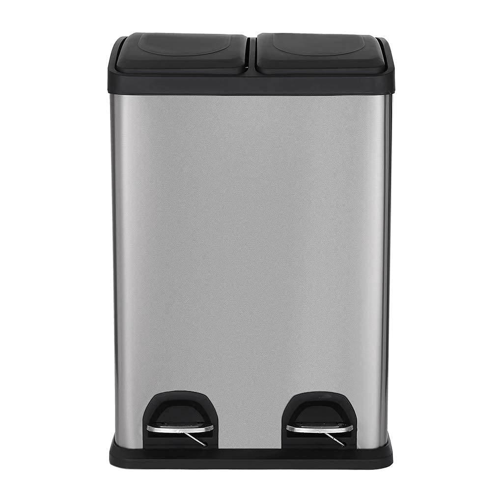 30L Stainless Steel Dual Compartment Step Trash Can with Pedal - Rectangular Kitchen Recycling Bin for Waste Sorting | Perfect for Eco-Friendly Homes, Restaurants & Offices