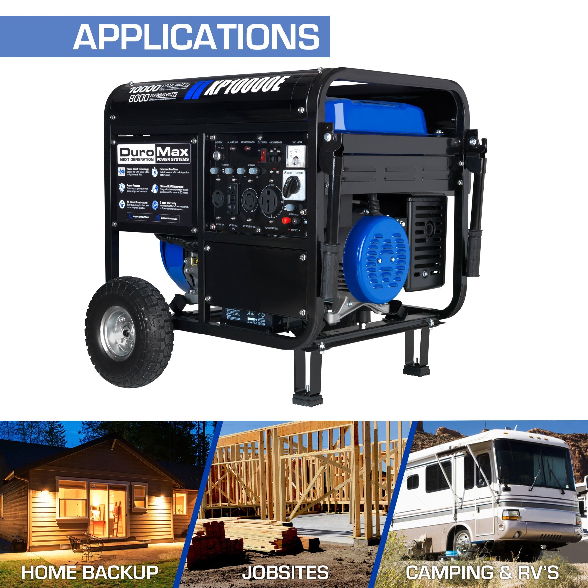 10,000 Watt Portable Gasoline Generator - Powerful Backup Power for Home, Camping & Emergency Use