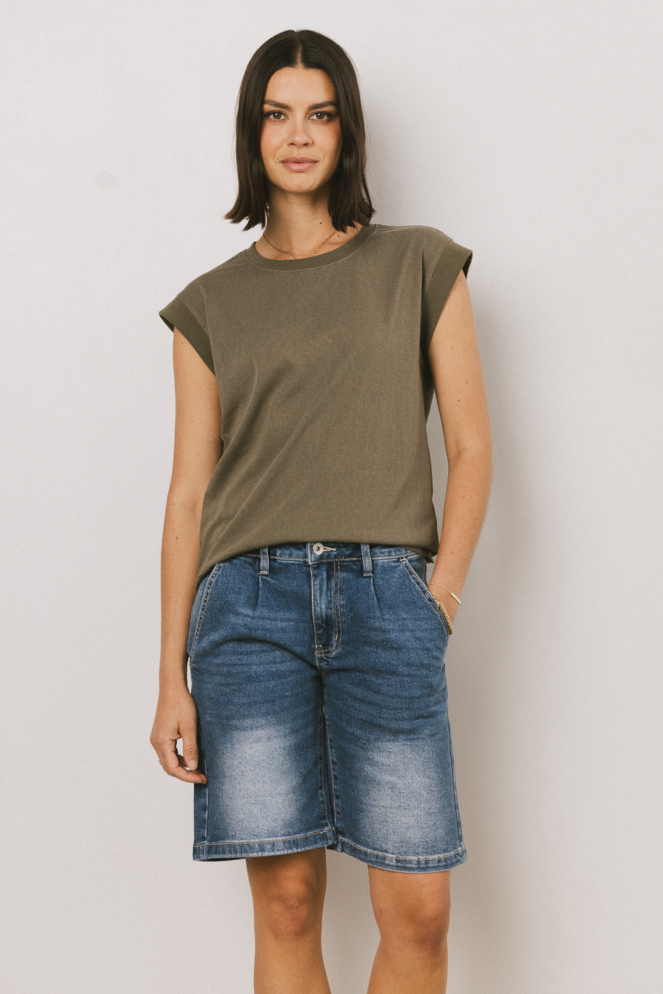 Arlo Women's Olive Green Top - Casual Short Sleeve Blouse for Everyday Wear, Work & Outings