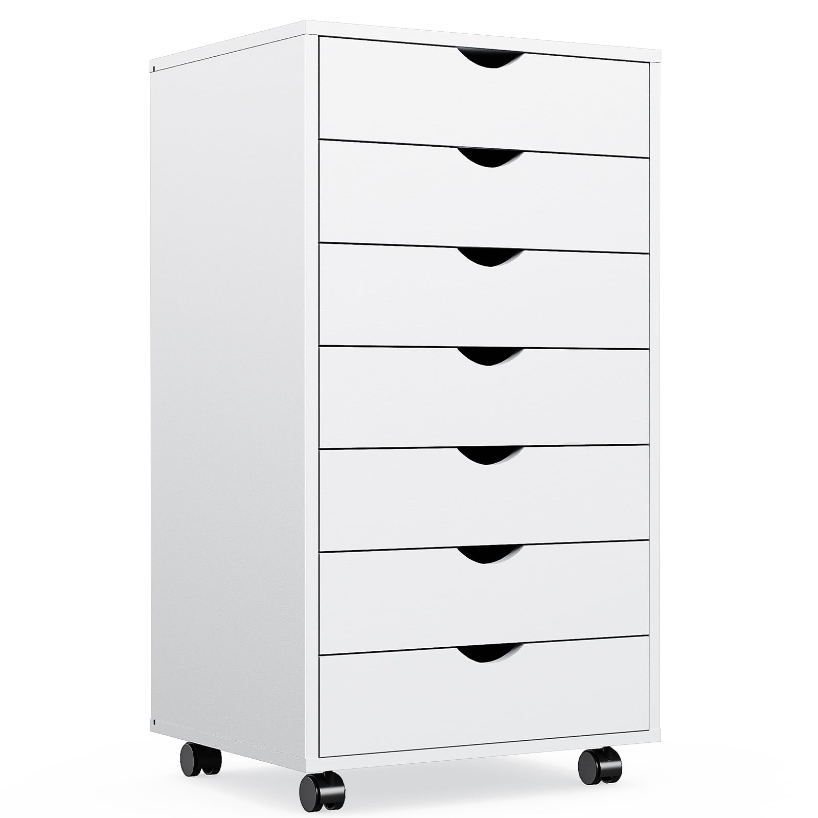 7-Drawer Wooden Dresser Chest with Wheels - Mobile Storage Cabinet for Bedroom, Office & Home Organization - Compact Dresser with Small Drawers for Clothes, Toys & Accessories
