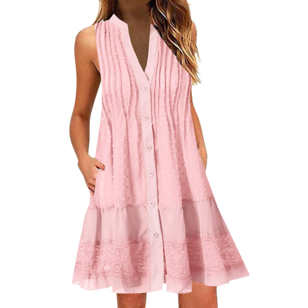 MITCOWBOYS Women's Summer Sleeveless V-Neck Flowy Dress - Casual Sundress for Beach, Vacation & Everyday Wear