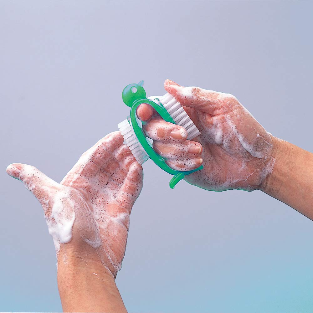 AZ950g Hand Wash Brush with Nail Care - Cute Penguin Green Design, Standing Clean Storage for Bathroom & Kitchen Sink Organization