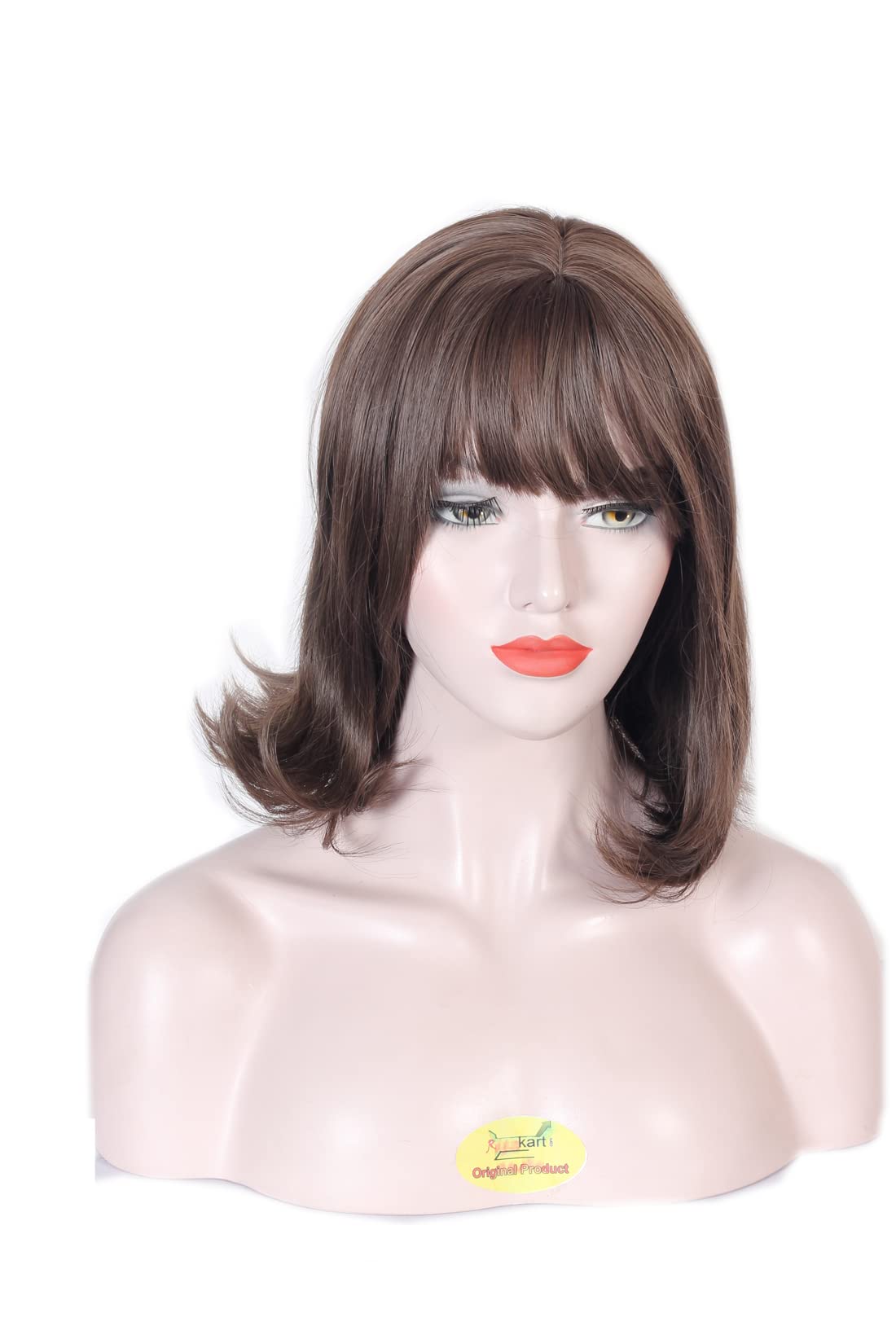 Ritzprime Medium Bob Style Women's Synthetic Hair Wig - 18 Inch Light Brown Natural Color, Realistic Hairline & Double Skin Base | Perfect for Cosplay, Daily Wear & Fashion Styling