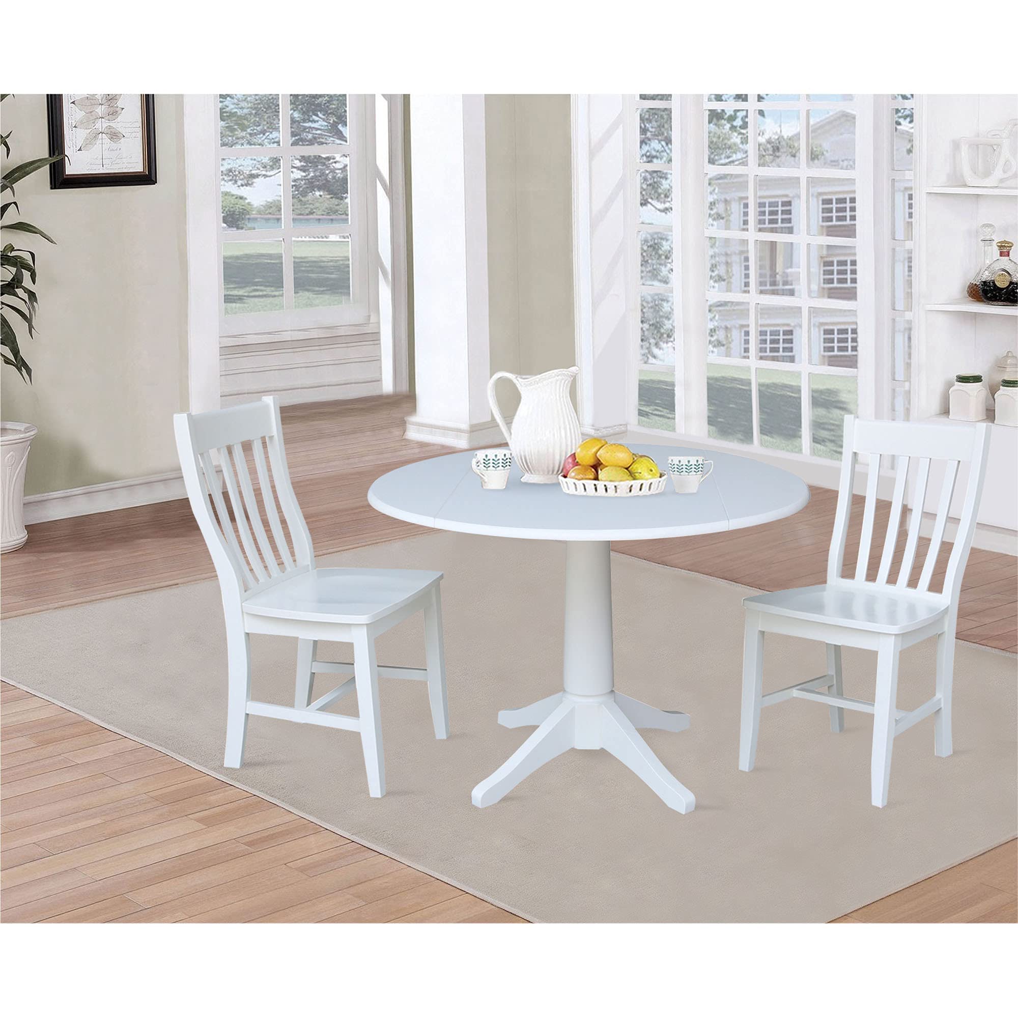 International Concepts 42-inch Round Pedestal Dining Table with 2 Chairs, White - Perfect for Small Spaces, Breakfast Nooks & Cozy Apartment Dining
