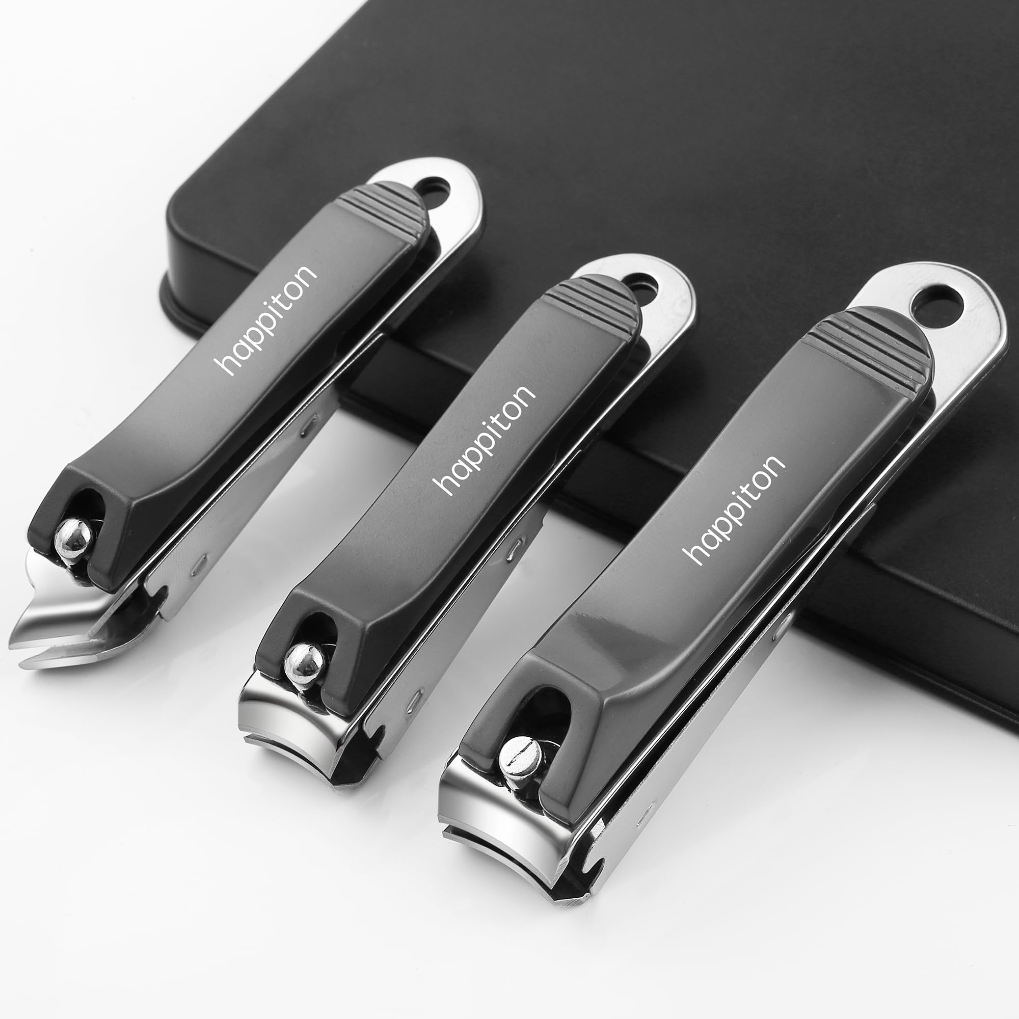 Premium Stainless Steel Nail Clippers Set - 3PCS Professional Fingernail & Toenail Cutters for Women & Men with Storage Case (Black) | Perfect for Home, Travel, and Salon Use