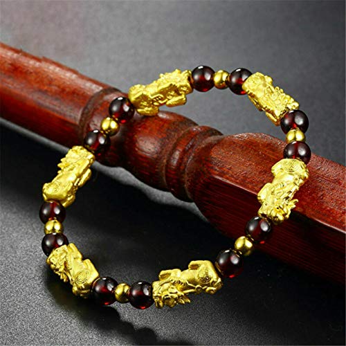 Lucky Garnet Pixiu Cuff Bangle Bracelet - Chinese Feng Shui Beads for Wealth & Protection - Trendy Cute Bangle Accessories for Women - Perfect for Gifts, Daily Wear & Spiritual Healing
