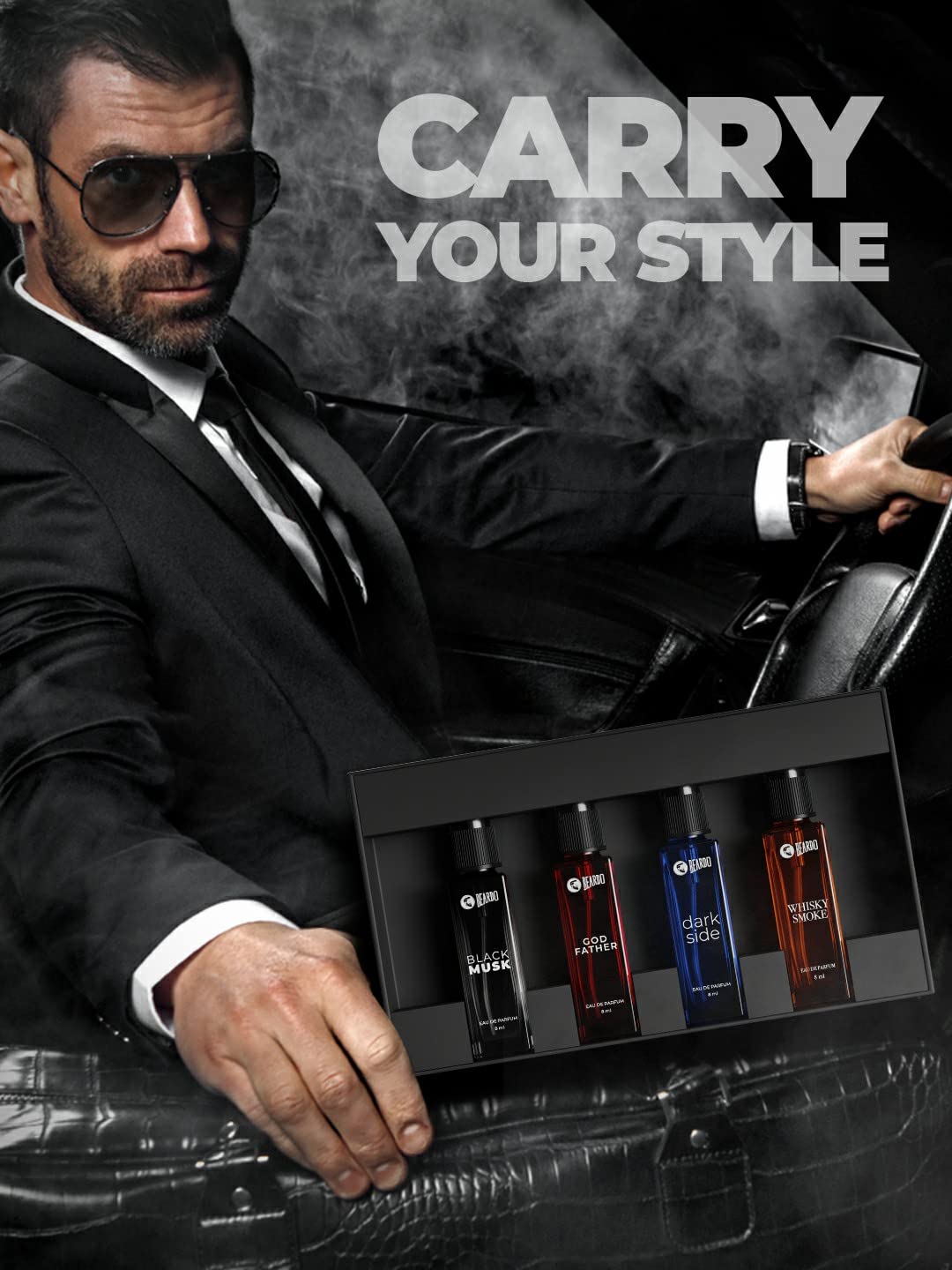 Premium Men's Perfume Gift Set - 4x8ml Eau de Parfum (Black Musk, Godfather, Dark Side & Whisky Smoke) | Long Lasting Cologne for Him | Valentine's Day, Anniversary & Birthday Gift for Husband/Boyfriend | Office, Date Night & Special Occasion Fragrance