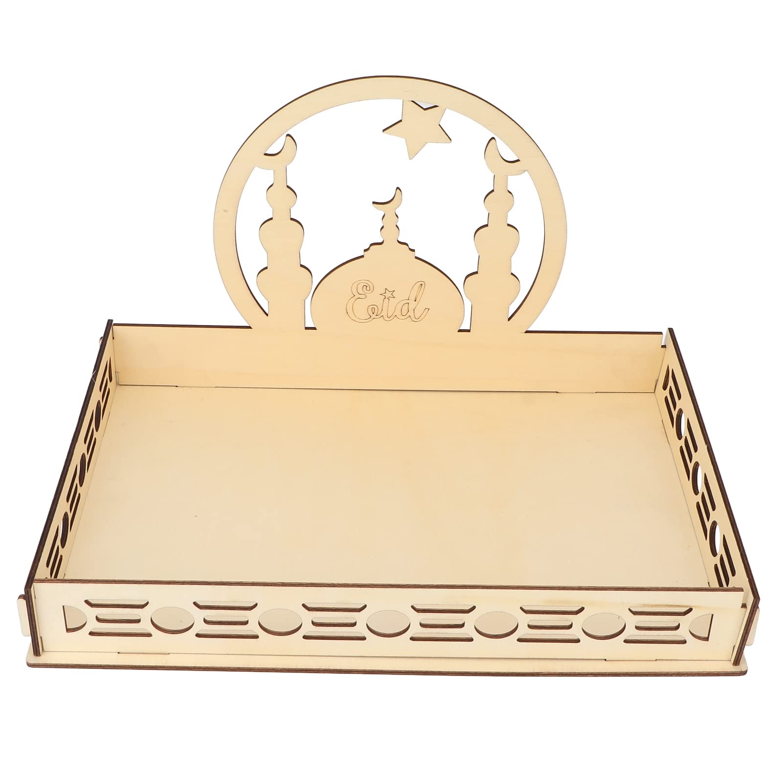 Ramadan Wooden Dessert Tray - Handcrafted Basswood Food Serving Platter for Muslim Traditional Festival | Eid Table Decor, Islamic Home Decoration for Iftar & Family Gatherings