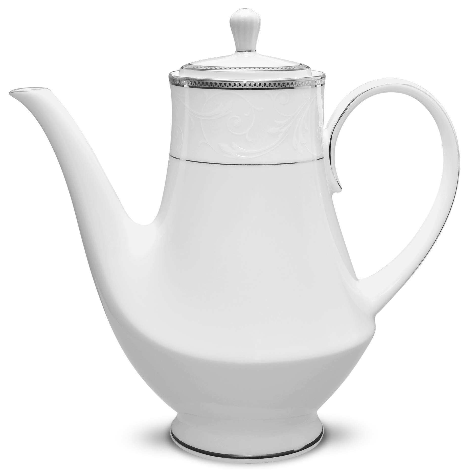 Noritake Regina Platinum Coffee Server - Elegant Porcelain Coffee Pot with Stainless Steel Handle - Perfect for Home, Office, and Restaurant Use