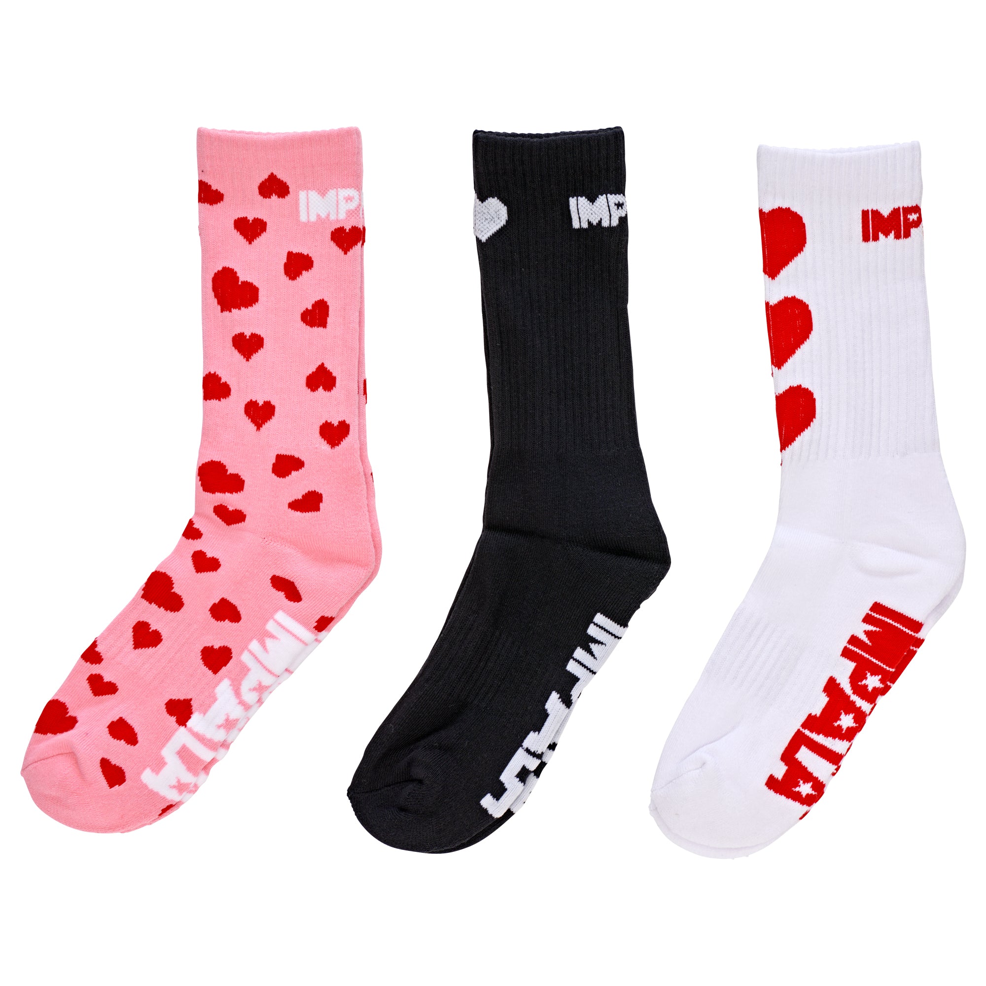 Impala Skate Socks 3 Pack - Cute Falling Hearts Pattern Crew Socks for Women & Girls - Perfect for Roller Skating, Ice Skating & Casual Wear