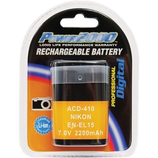 Power2000 EN-EL15 Replacement 7.0V 2200mAh Lithium Ion Rechargeable Battery for Nikon D600 D610 D750 D800 D800E D810 D7000 D7100 & Nikon 1 V1 Cameras - Perfect for Travel Photography & Professional Shooting