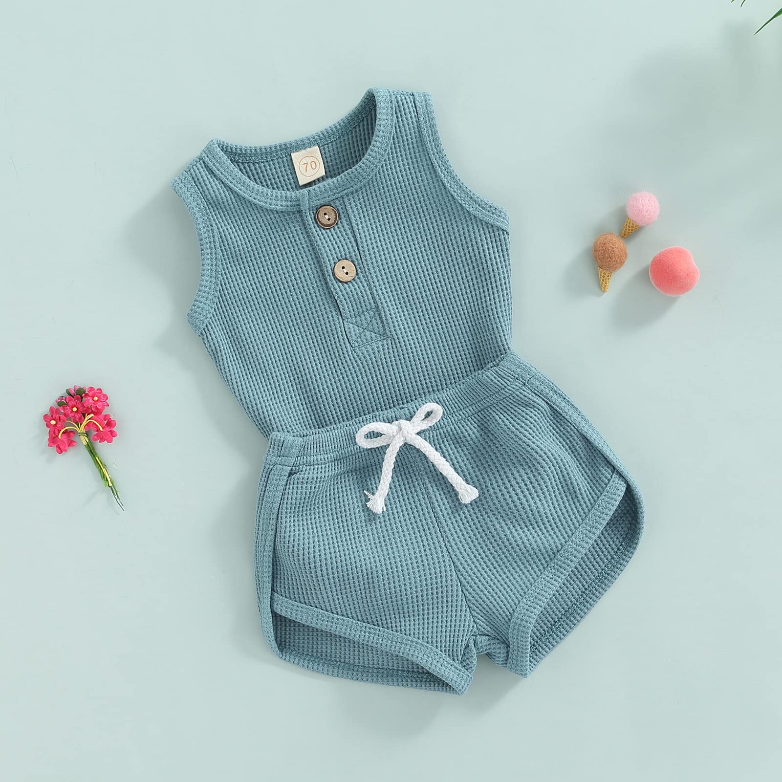 TwoPumpkin Neutral Baby Boy Clothes - Soft Waffle Knit Sweatshirt & Pants Set for Newborns & Toddlers | Cute Gender-Neutral Outfit for Playdates, Photo Shoots & Everyday Wear