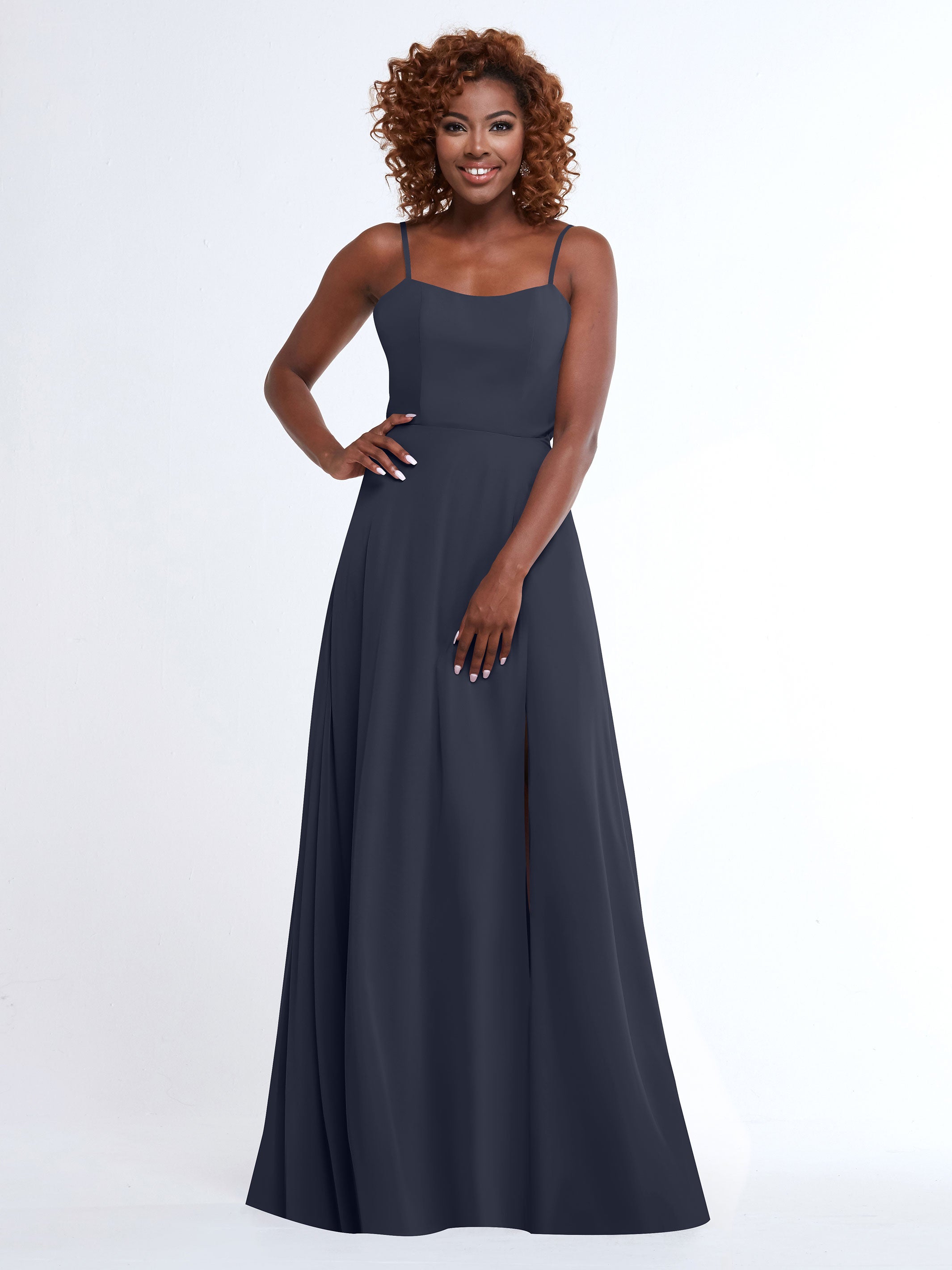 Elegant A-Line Bridesmaid Dresses with Flowy Chiffon Skirt & Thigh High Slit - Perfect for Weddings, Formal Events & Special Occasions