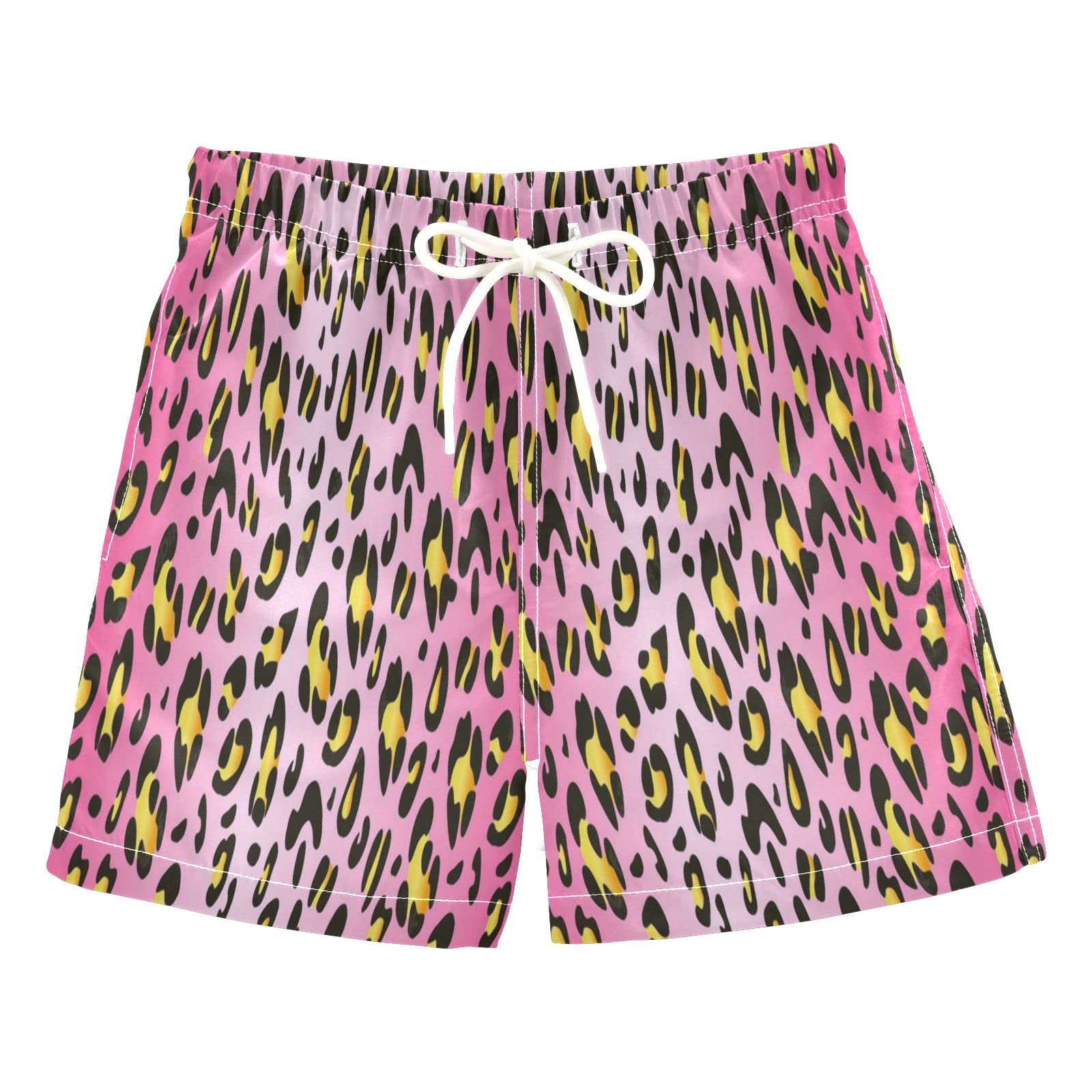 **Boys Swim Trunks 2T - Pink Yellow Leopard Pattern Toddler Beach Board Shorts | Kids Swimsuit for Swimming, Pool & Summer Play**