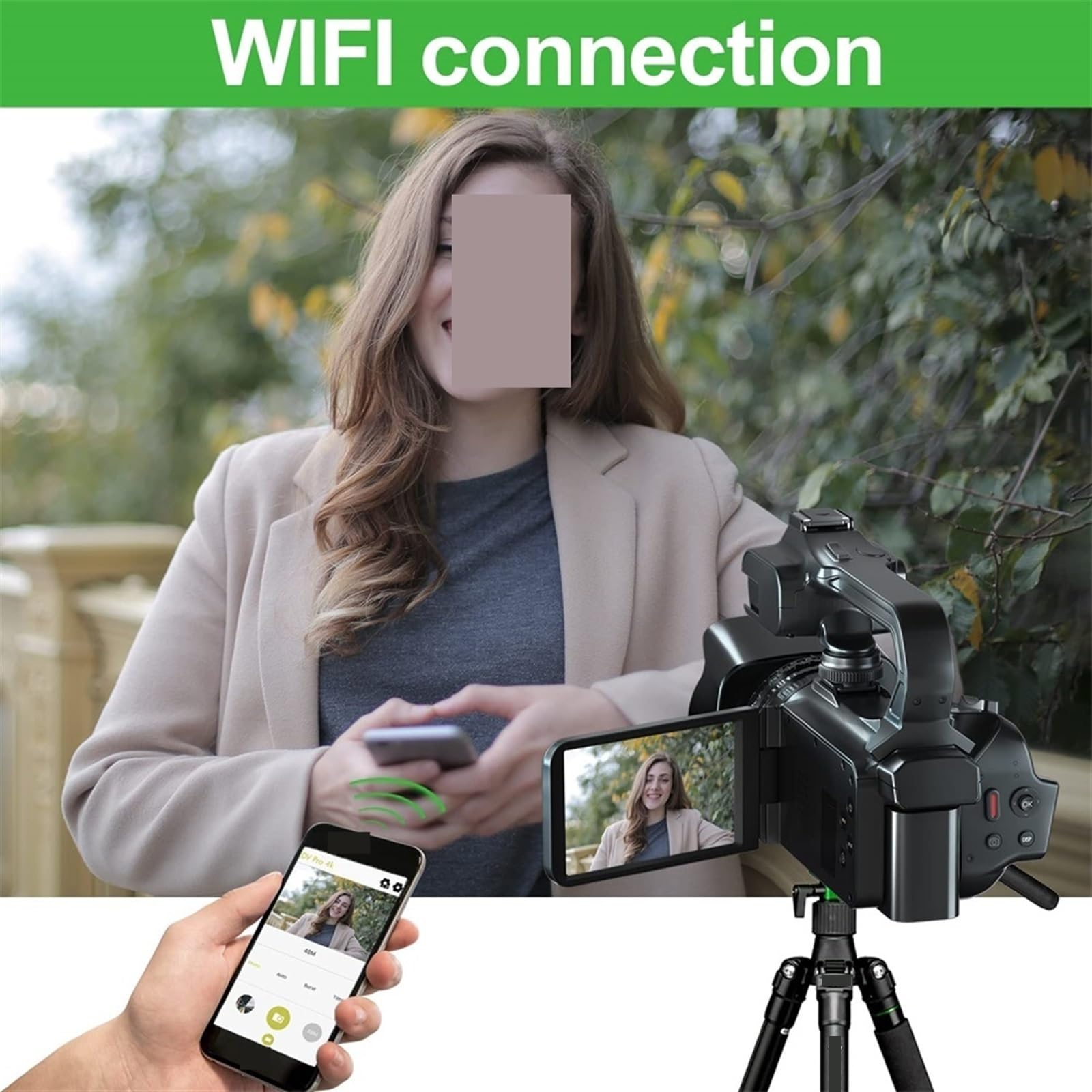 4K Digital Video Camera with Auto Focus & 18X Zoom - 64MP WiFi Streaming Camcorder, 4