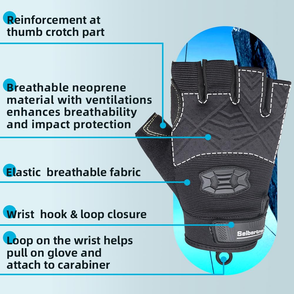 Seibertron Unisex Half-Finger Climbing Gloves - Padded, Lightweight & Breathable for Rock Climbing, Rescue, Adventure, Sailing, Kayaking & Outdoor Sports Training - Perfect for Gym, Hiking & Camping