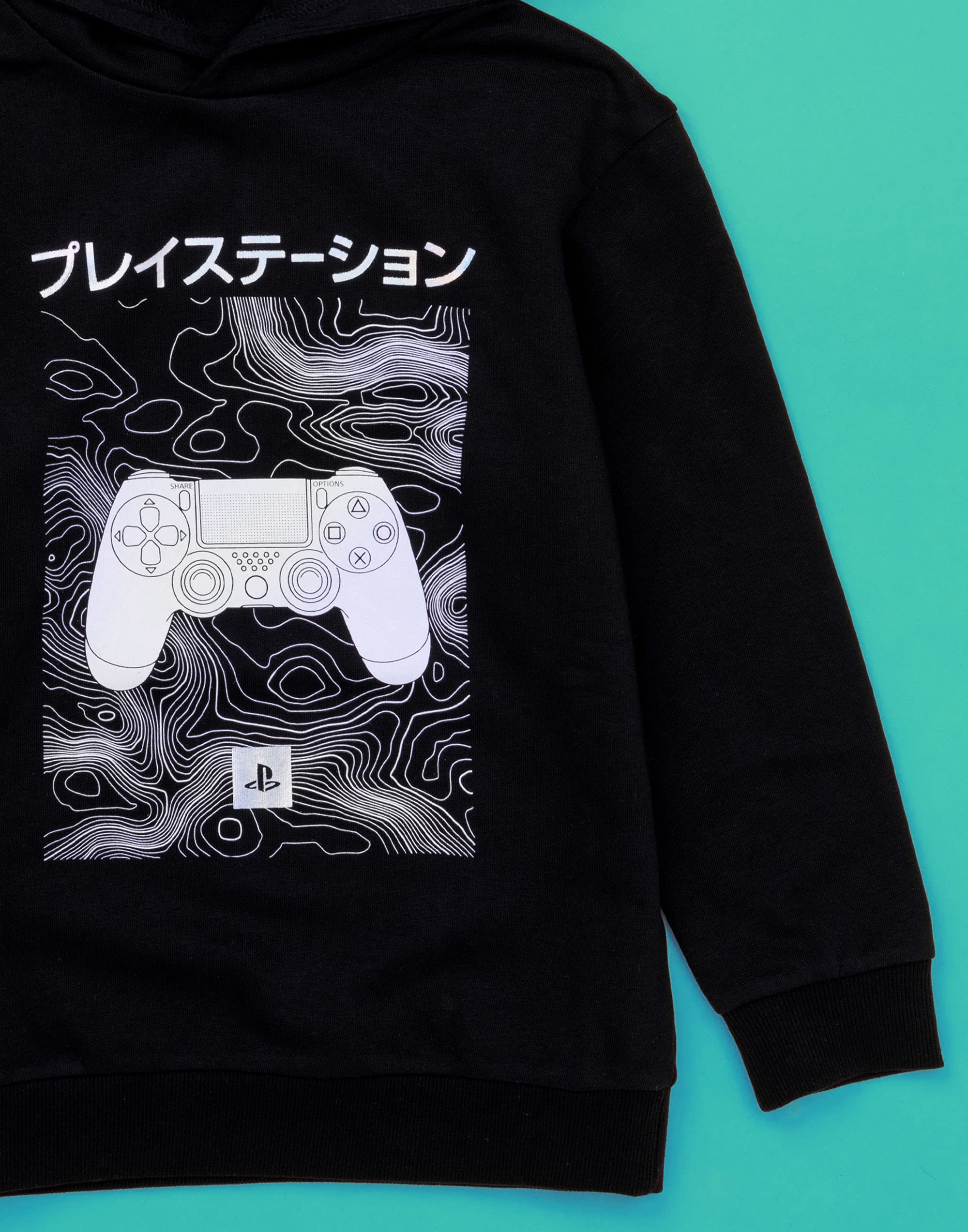 PlayStation Kids Boys Hoodie - Japanese Logo Black Jumper Jacket for Gaming & Casual Wear