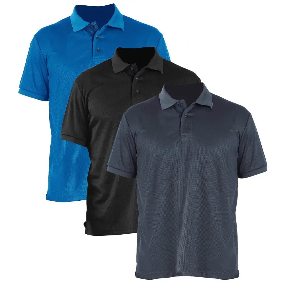 3 Pack Men's Waffit Series Polo Shirts - Breathable Cotton Casual Shirts for Work & Golf - Comfortable Short Sleeve Button Down Shirts for Business, Office & Outdoor Activities