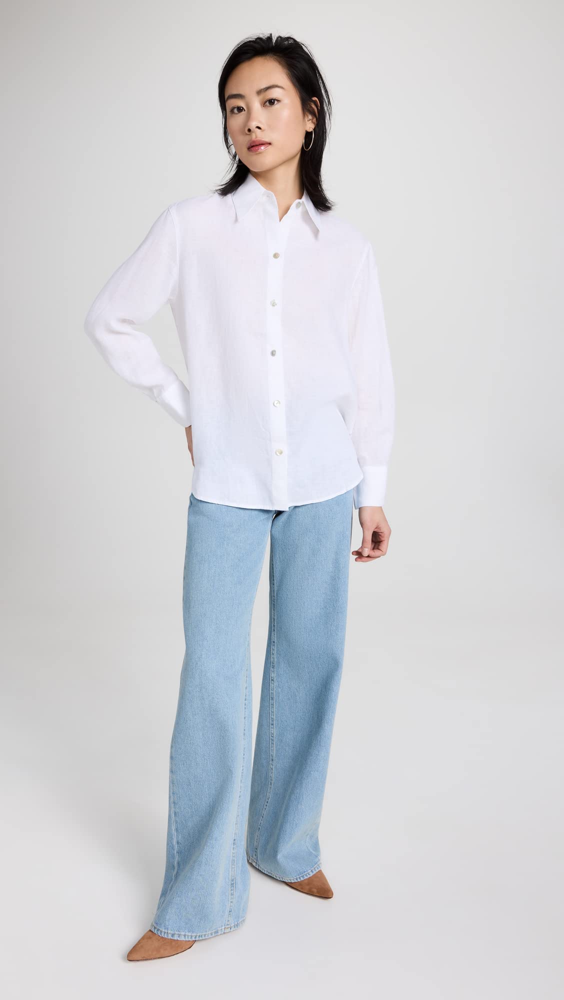 Vince Women's Relaxed Fit Long Sleeve Button Down Shirt - Soft Cotton Casual Shirt for Work, Office & Everyday Wear