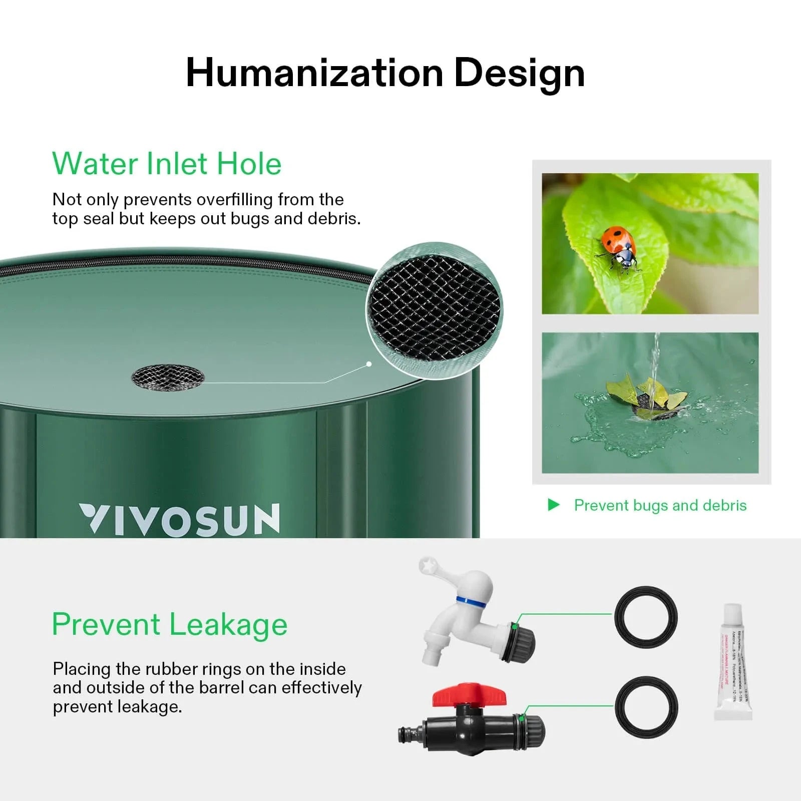 Vivosun 132 Gallon Collapsible Rain Barrel - Water Storage Container for Garden, Lawn & Outdoor Use | Eco-Friendly Rainwater Collection System for Sustainable Irrigation & Emergency Water Supply
